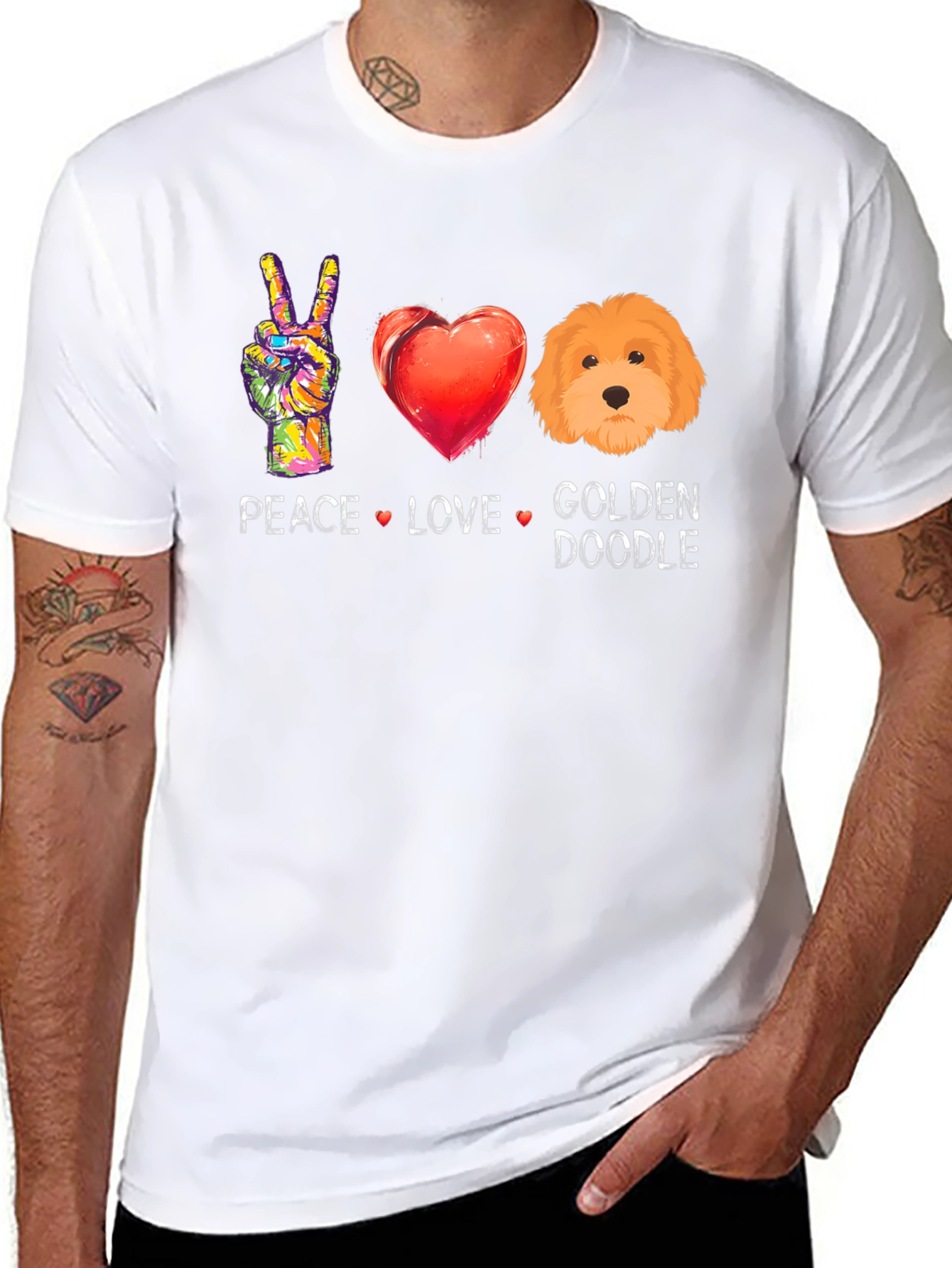 Black Peace Love Golden Doodle T-Shirt view 8