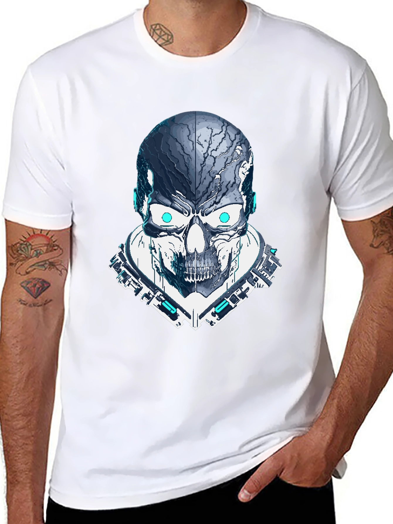Black Cyber Skull Graphic Tee - Black view 8