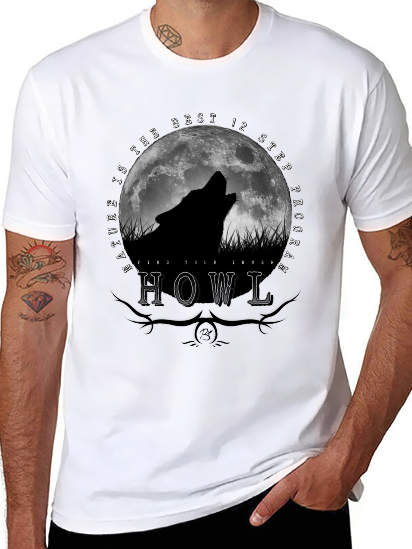 Black Nature Howl Wolf T-Shirt view 8