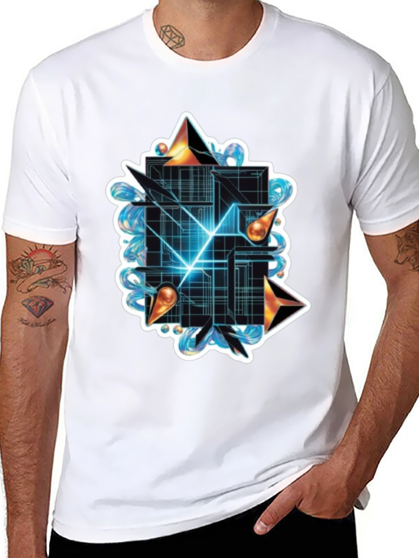 Black Abstract Geometric Graphic Tee - Stylish Black T-Shirt view 8