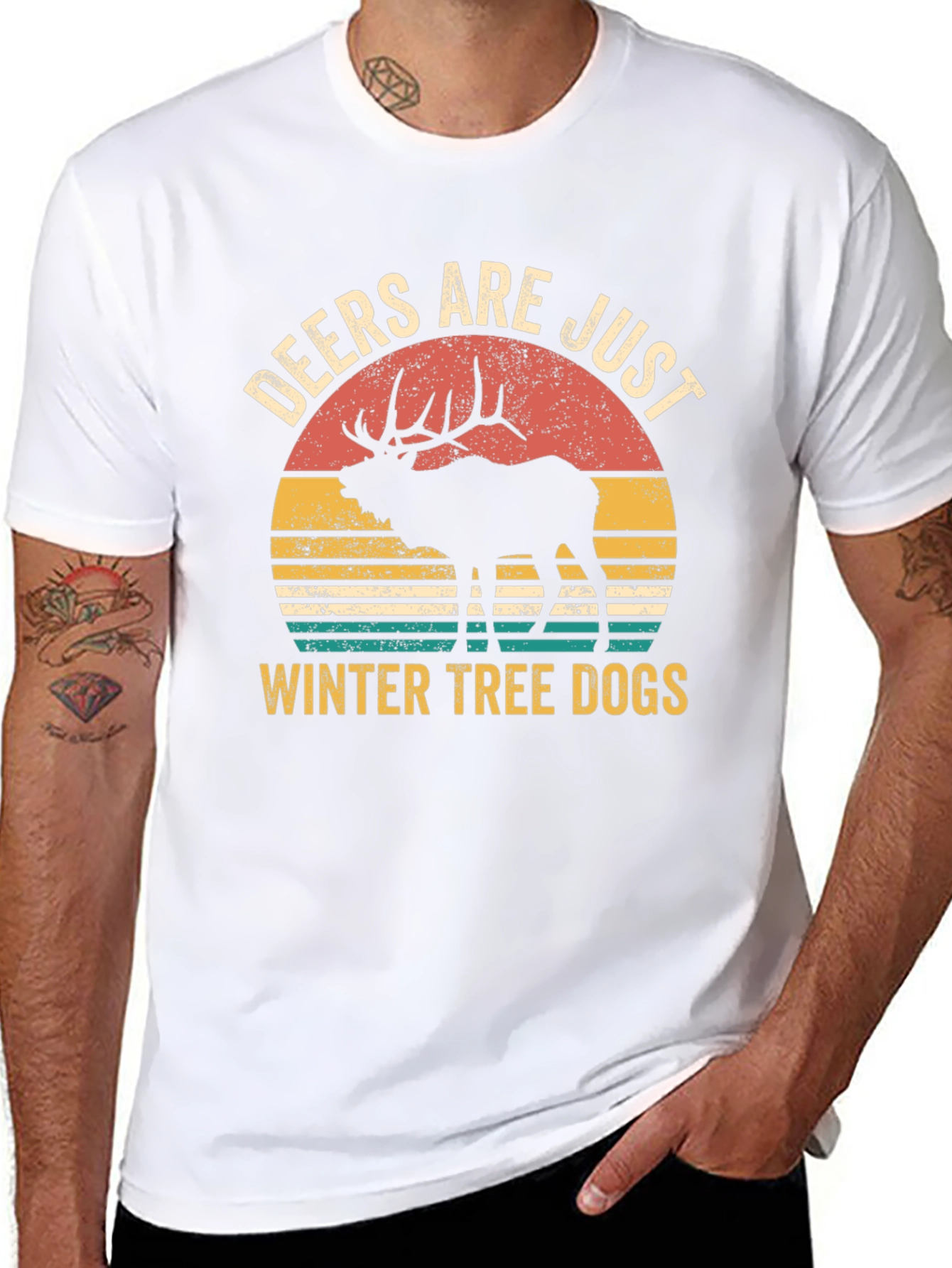 Black Deers Are Just Winter Tree Dogs Graphic T-Shirt view 8