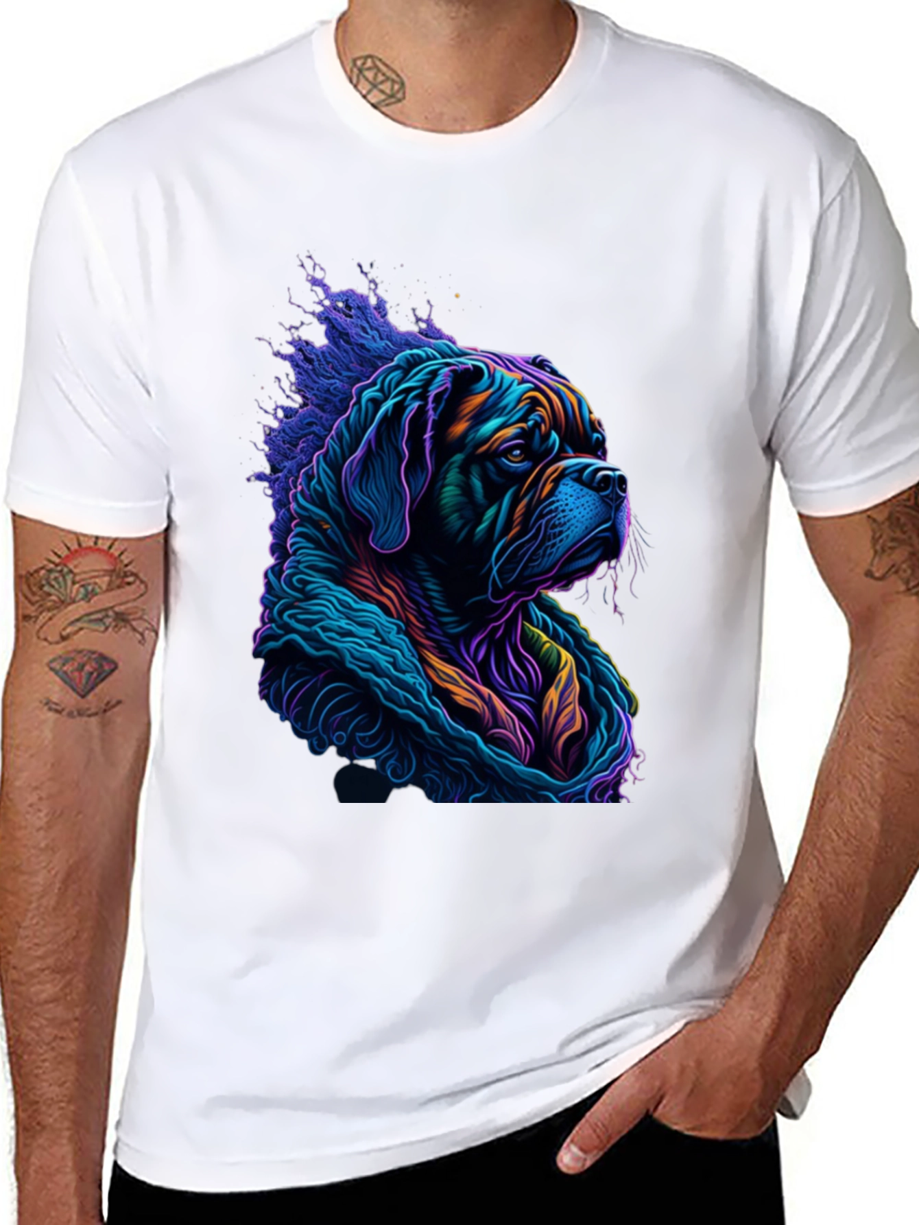 Black Vibrant Dog Graphic Tee - Stylish Men's Black T-Shirt view 8
