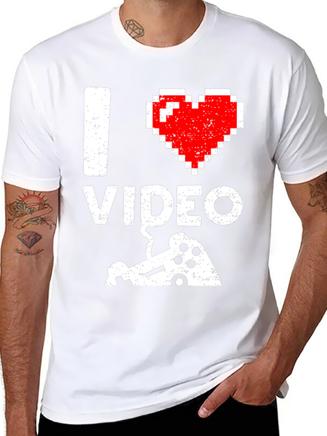 Black I Love Video Games Pixel Art Gamer T-Shirt view 8