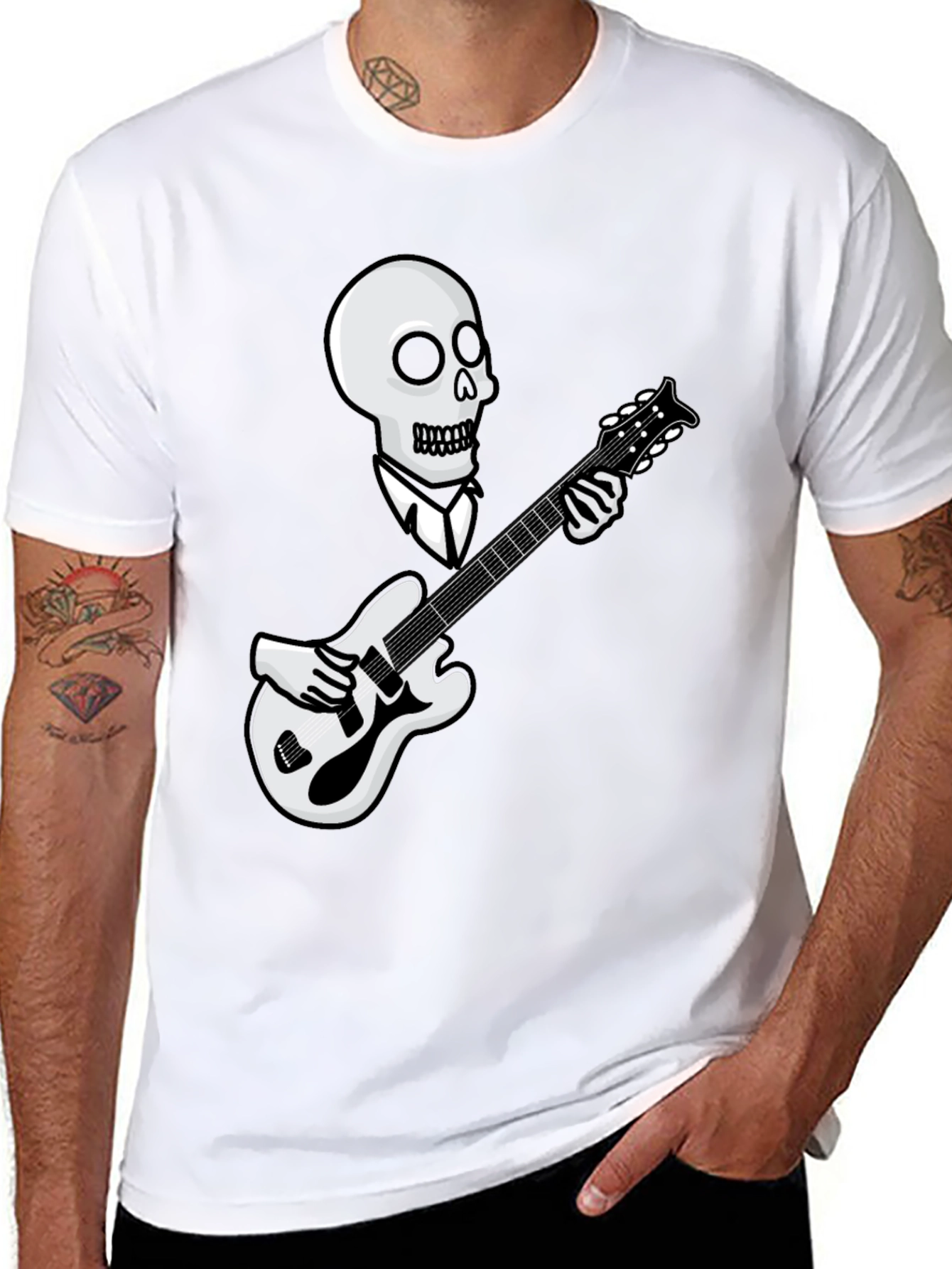 Skull Guitarist Graphic Tee - Black - 8