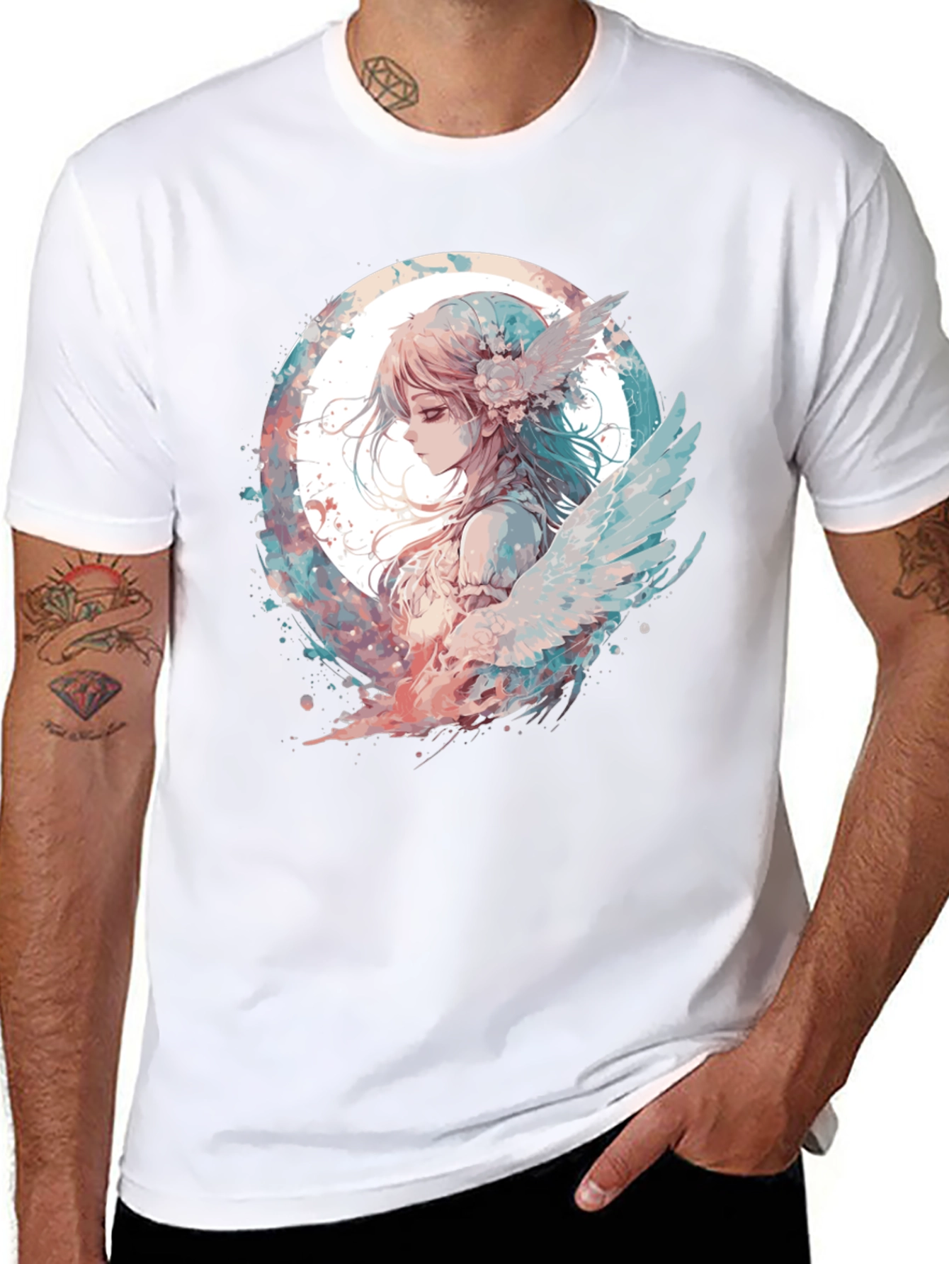 Anime Angel Graphic Black T-Shirt - 8