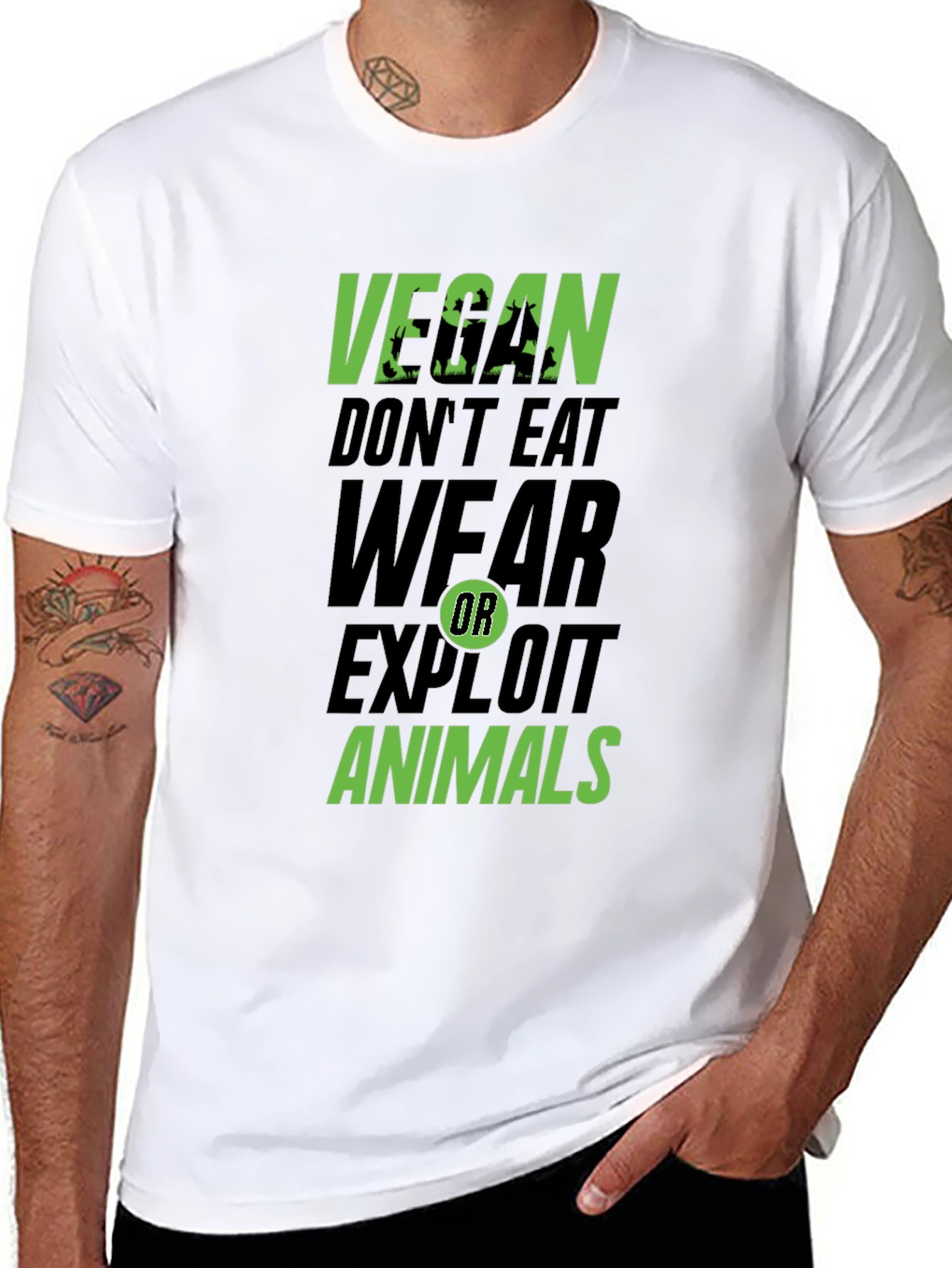 Black Vegan Don't Eat, Wear, Exploit Animals Graphic Tee view 8