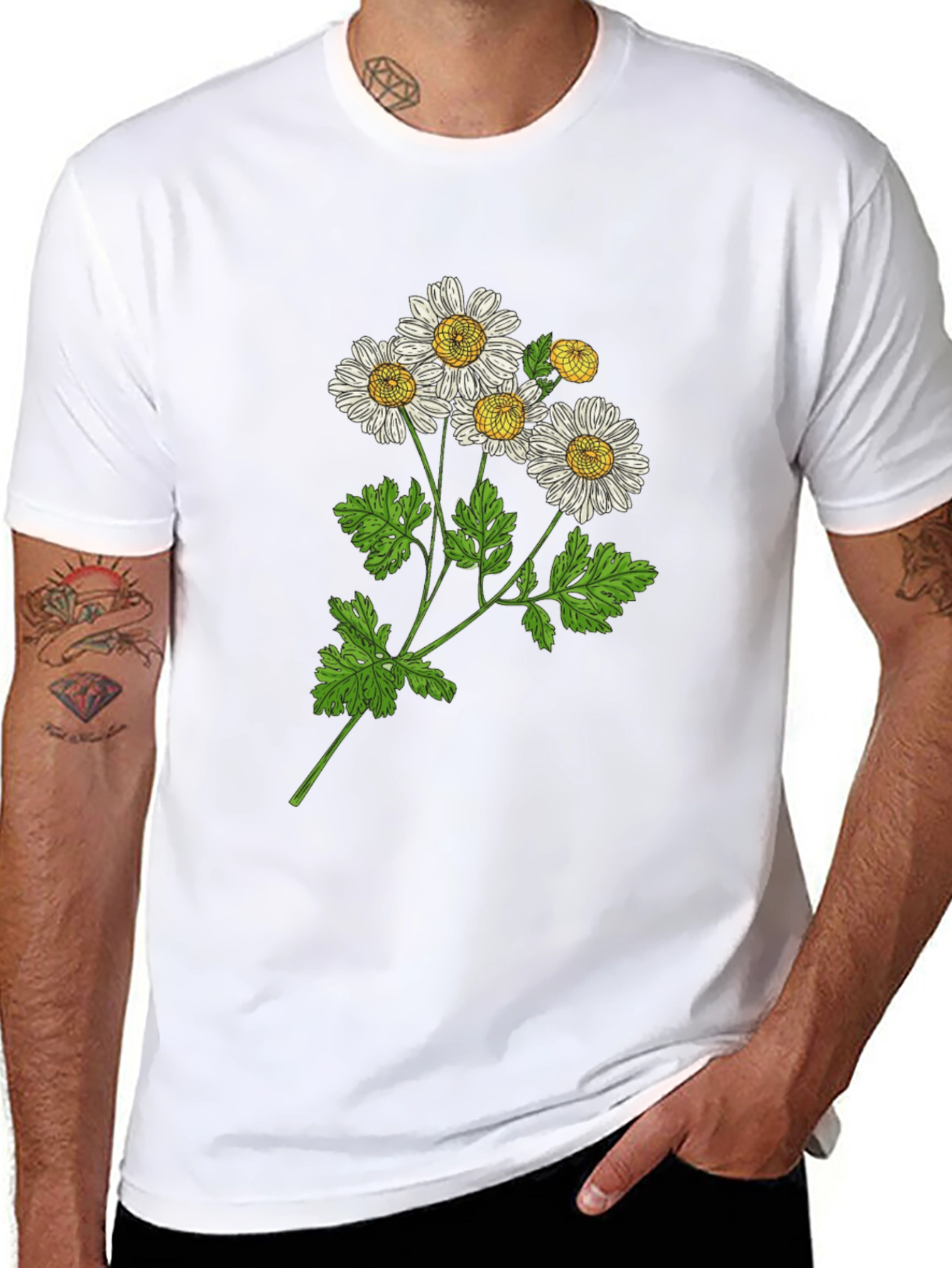Black Botanical Daisy Graphic T-Shirt - Black view 8