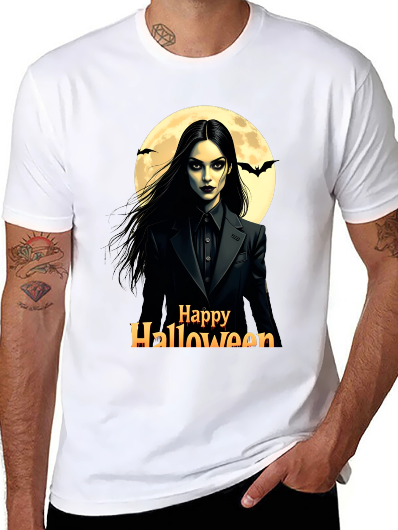 Black Happy Halloween Wednesday T-Shirt view 8