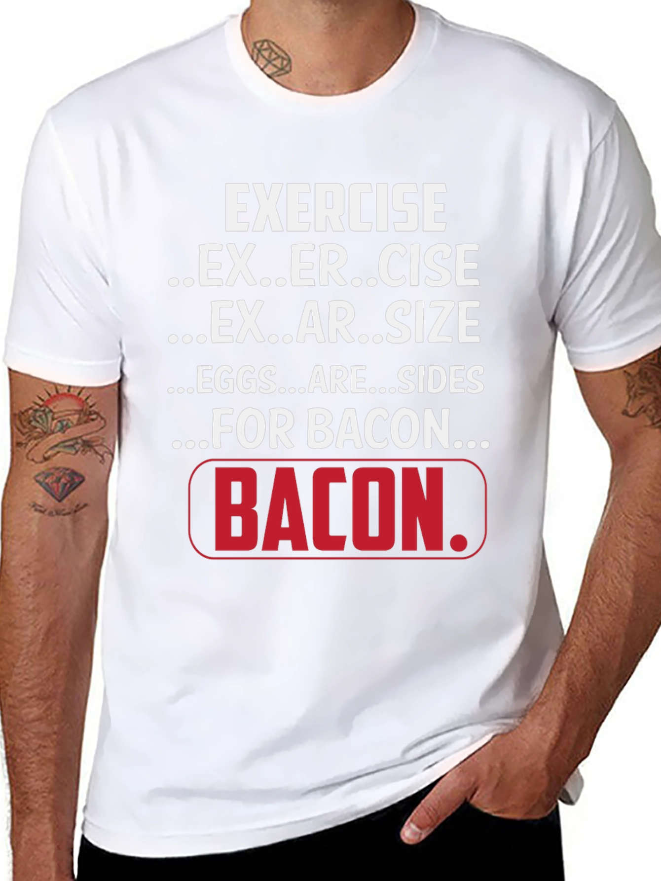 Black Exercise for Bacon Black Graphic T-Shirt view 8