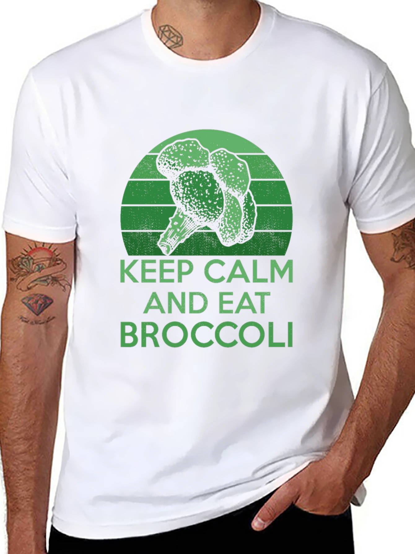 Black Keep Calm and Eat Broccoli T-Shirt view 8