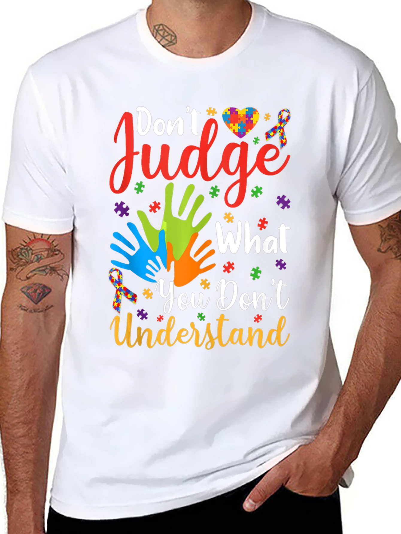 Black Autism Awareness Graphic Tee - Don't Judge view 8