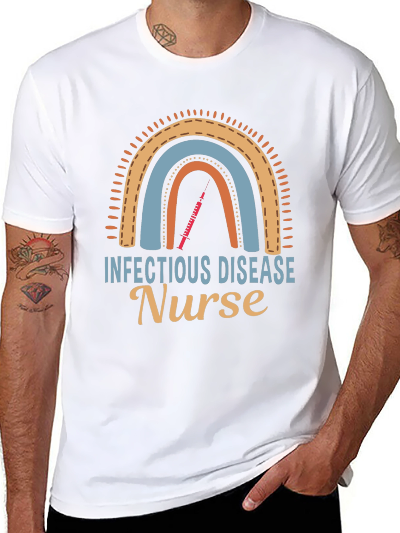 Black Infectious Disease Nurse Rainbow Graphic Tee view 8
