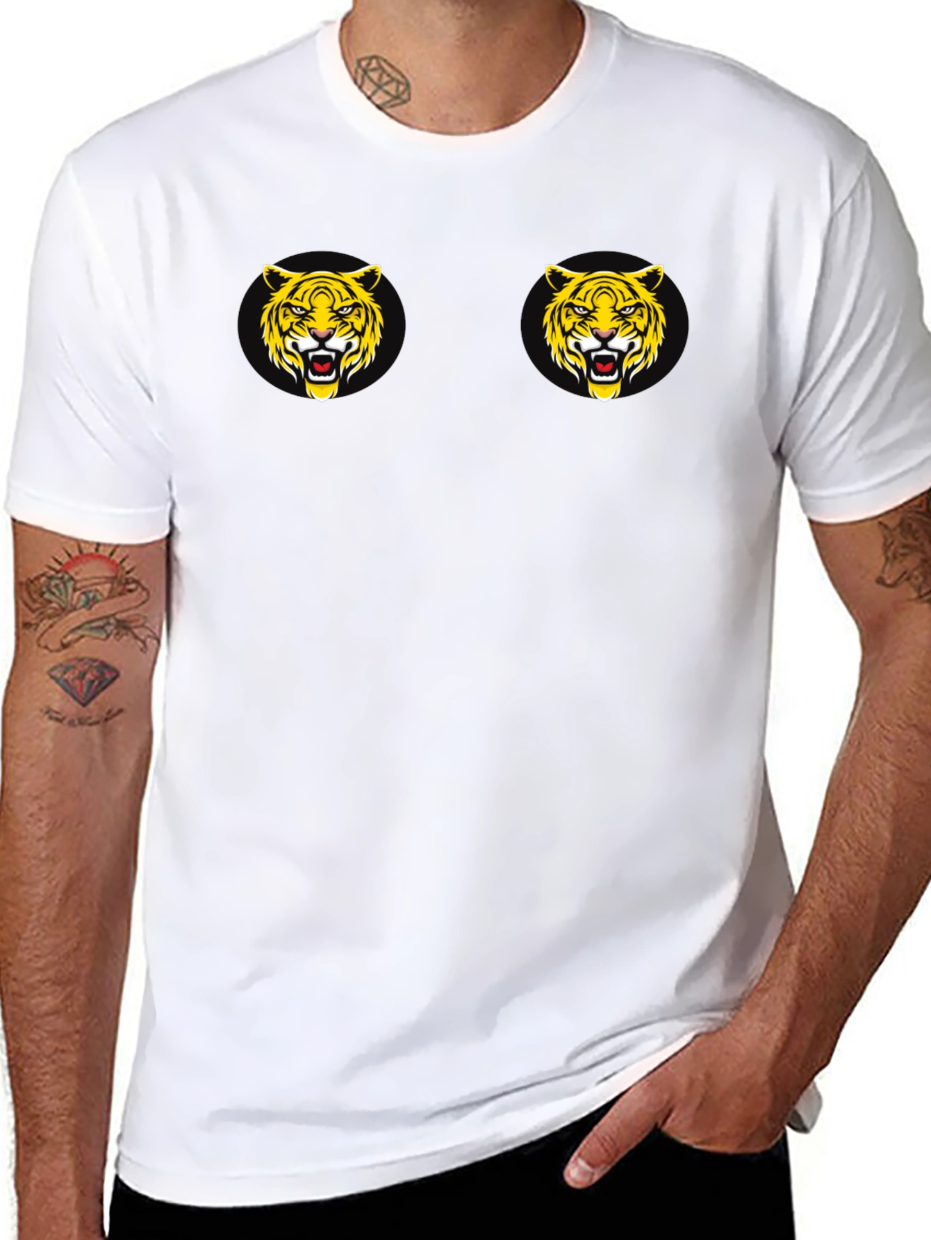 Black Black T-Shirt with Tiger Face Graphic view 8
