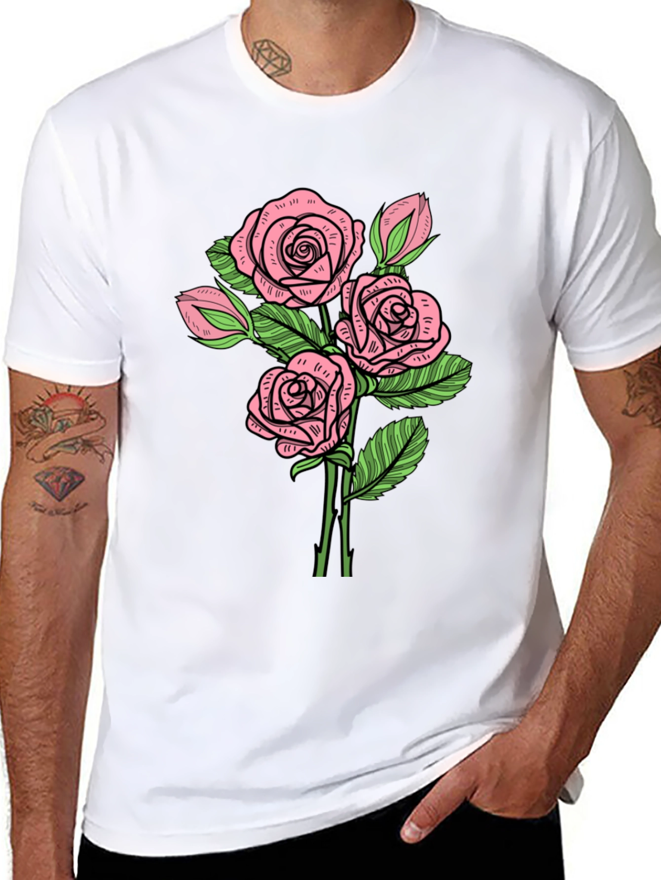Black Floral Rose Print Crew Neck T-Shirt view 8
