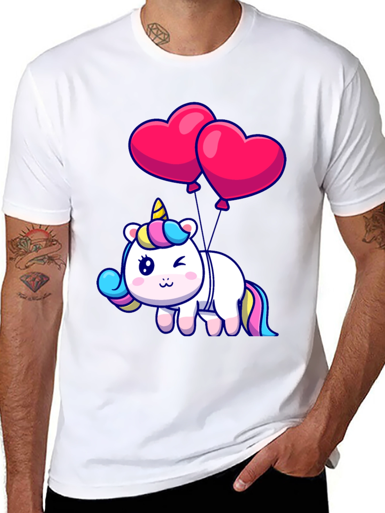 Black Unicorn with Heart Balloons Graphic Tee view 8