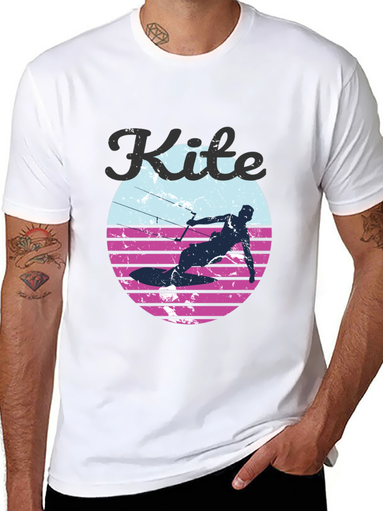 Black Kite Surfing T-Shirt - Retro Style Design view 8