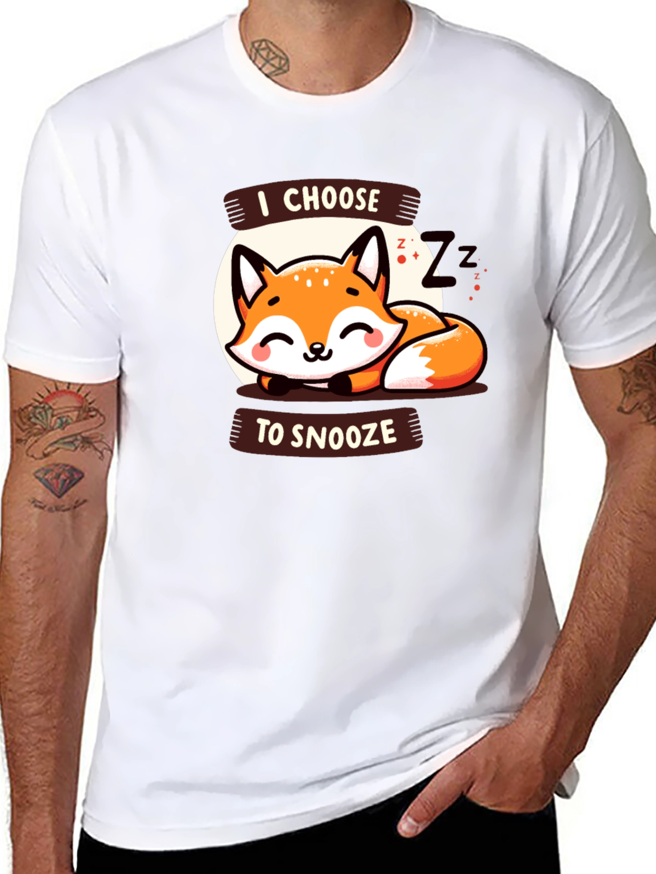 Black Cute Fox Snooze Graphic Tee - Black view 8