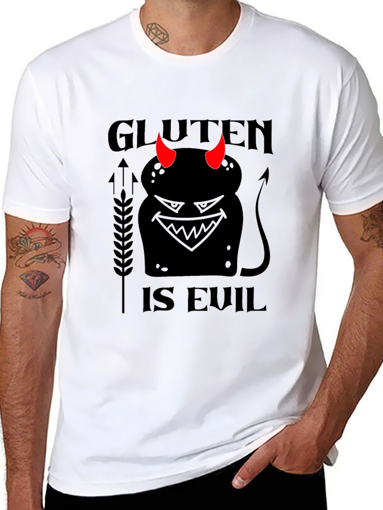 Black Gluten is Evil Black T-Shirt view 8