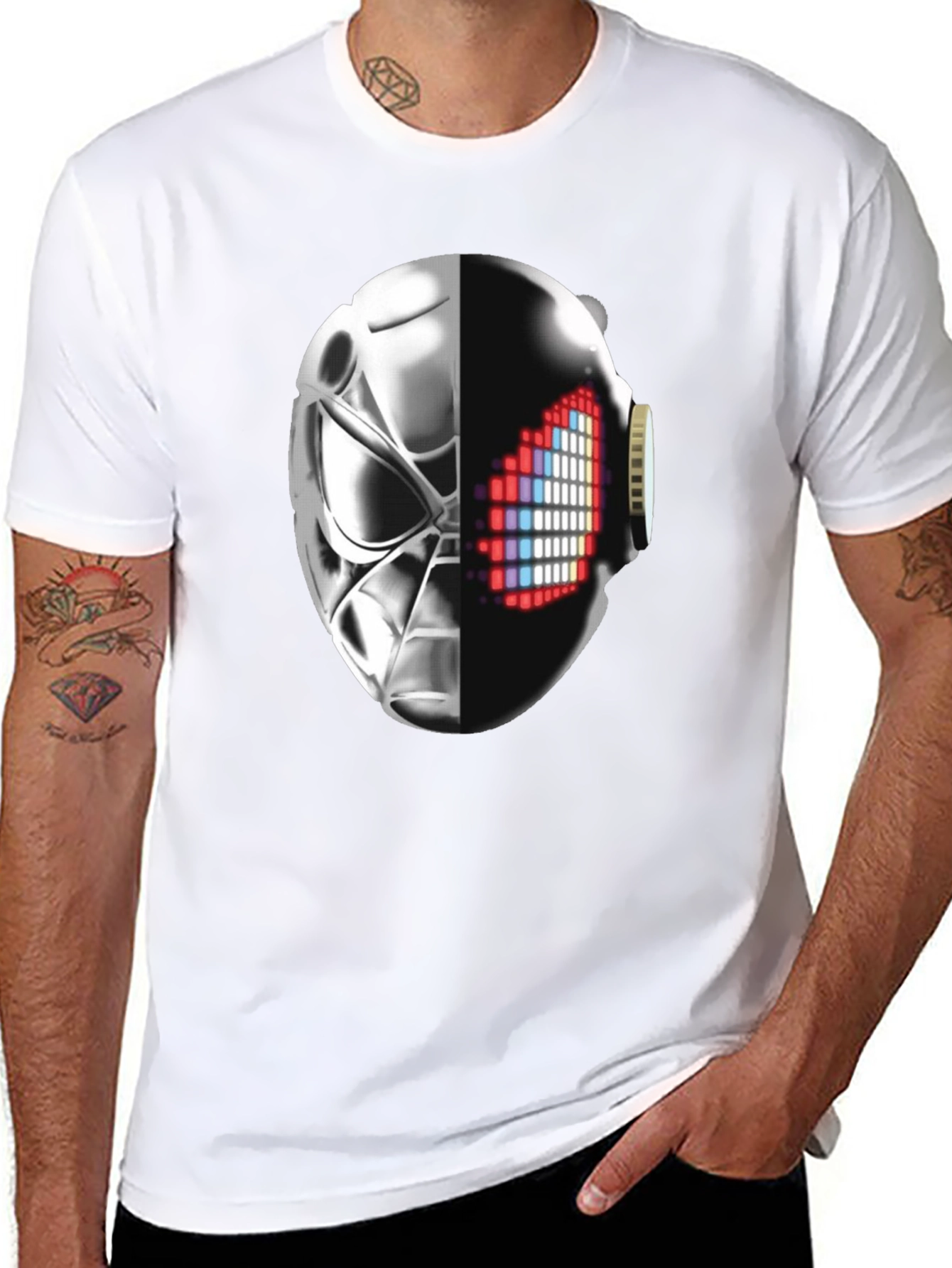 Black Cyberpunk Half-Mask Graphic T-Shirt - Black view 8