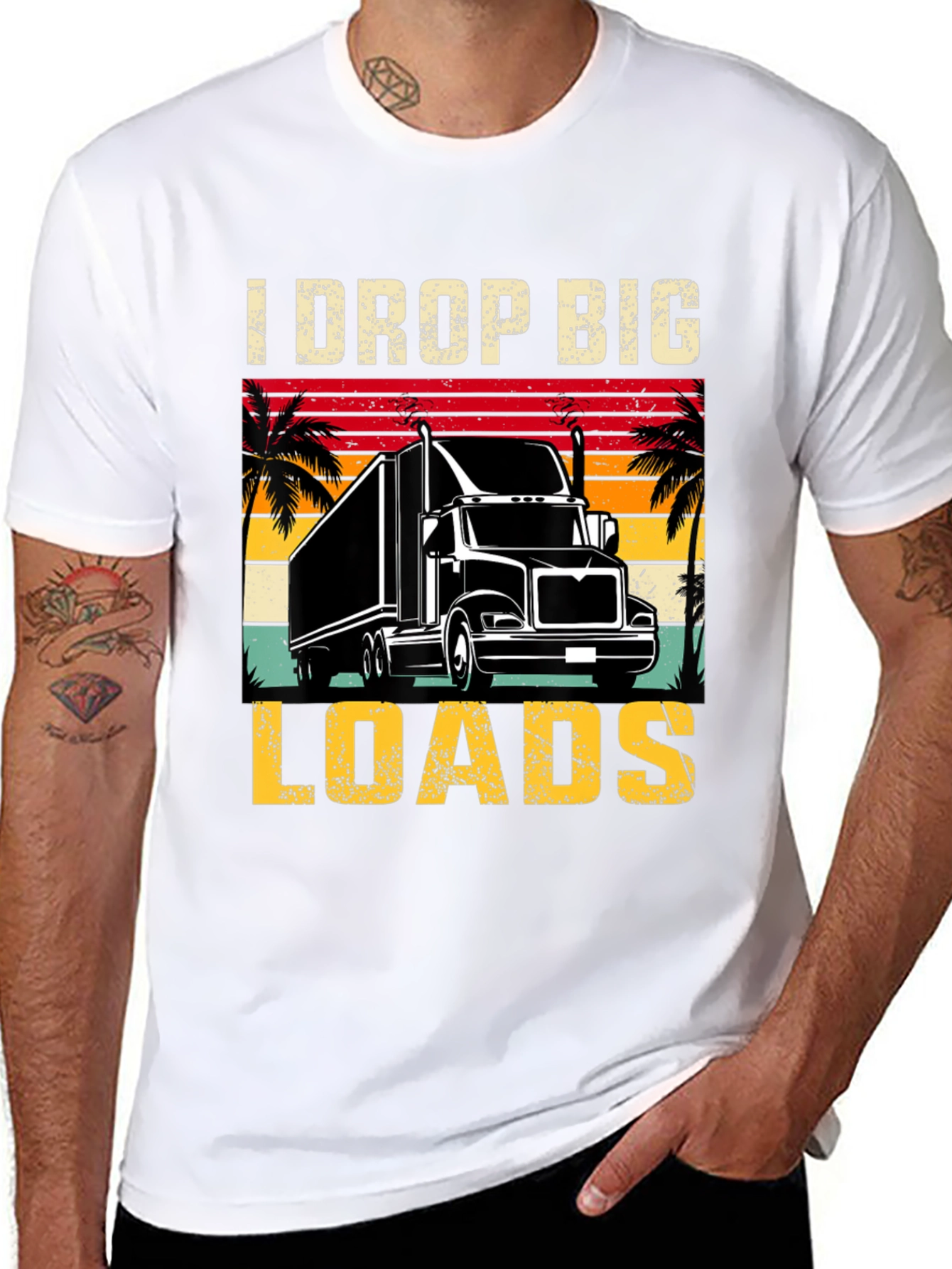 Black I Drop Big Loads Trucker T-Shirt view 8