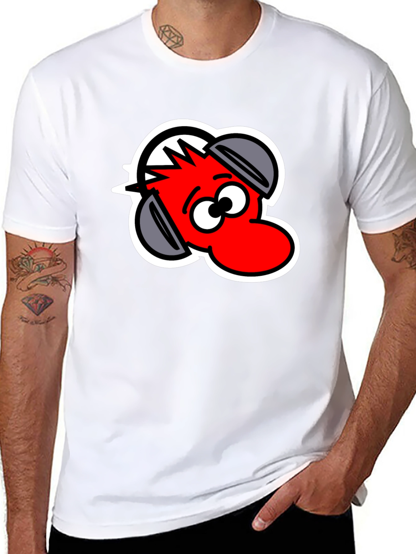 Black Cartoon Headphone T-Shirt - Black view 8
