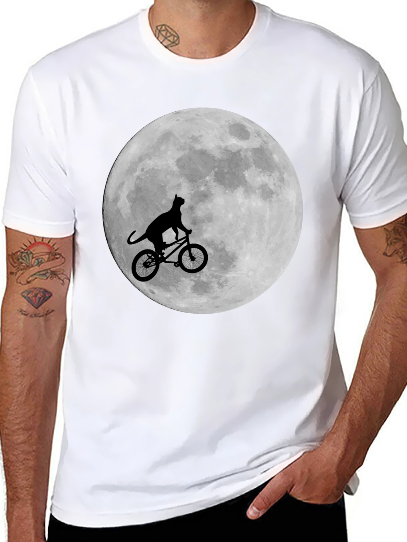 Black Cat on Bike Moon Graphic T-Shirt view 8