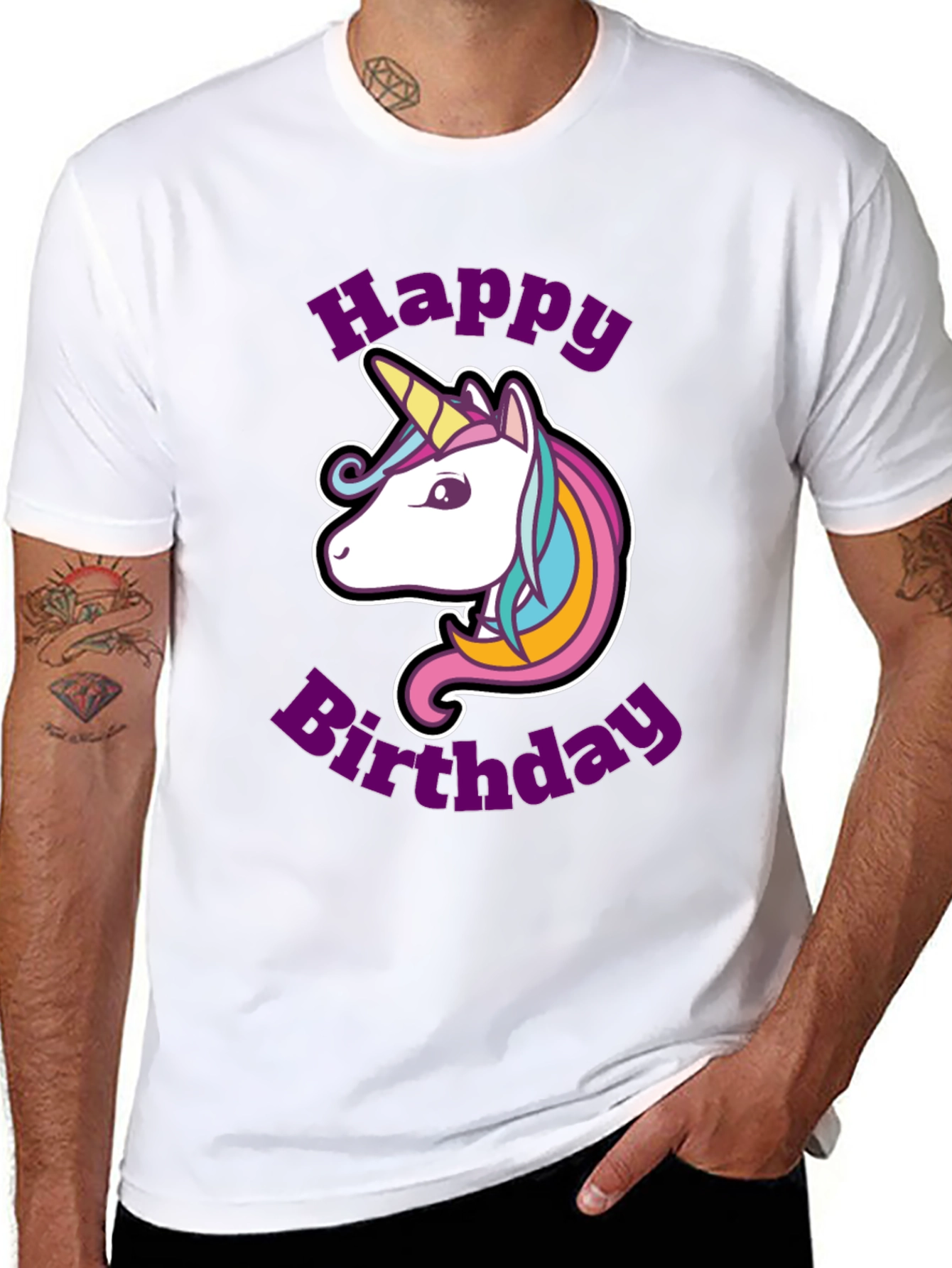 Black Unicorn Happy Birthday Graphic T-Shirt view 8