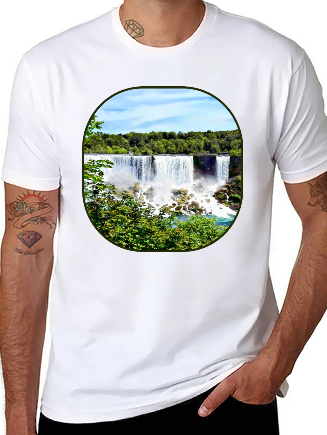 Black Niagara Falls Graphic Tee - Black Cotton T-Shirt view 8