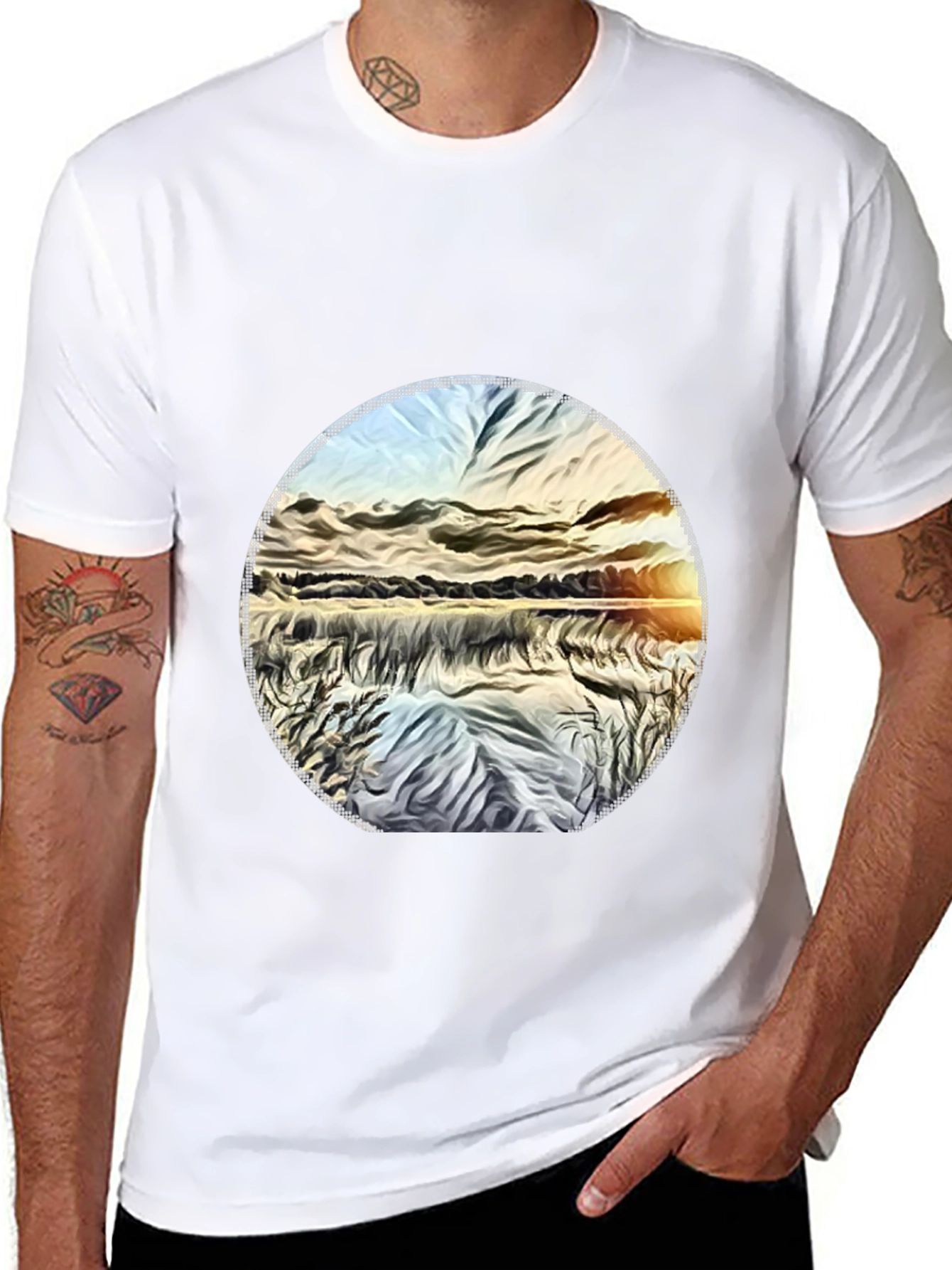 Black Sunset Lake Graphic Tee - Black Casual T-Shirt view 8