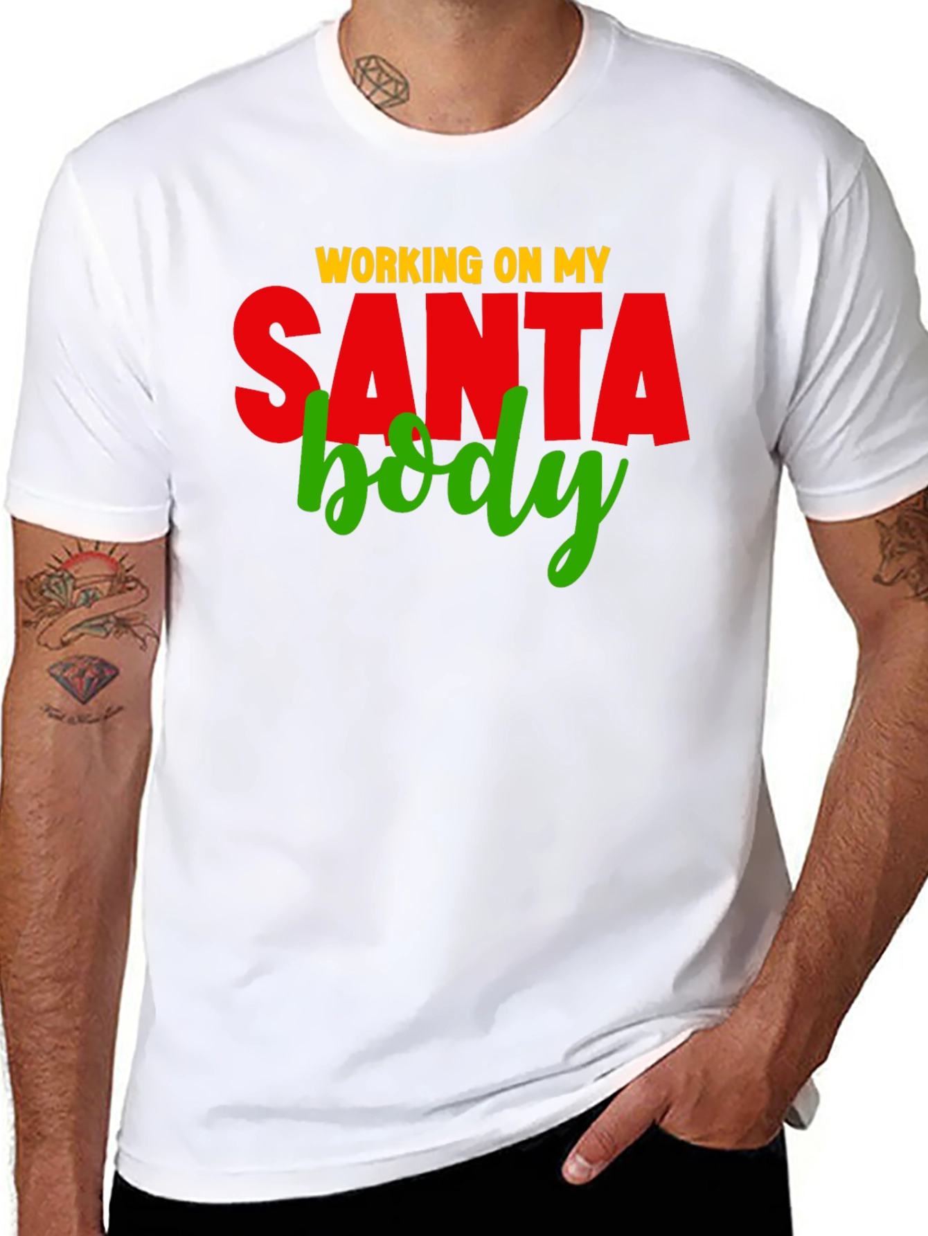 Black Working on My Santa Body T-Shirt view 8