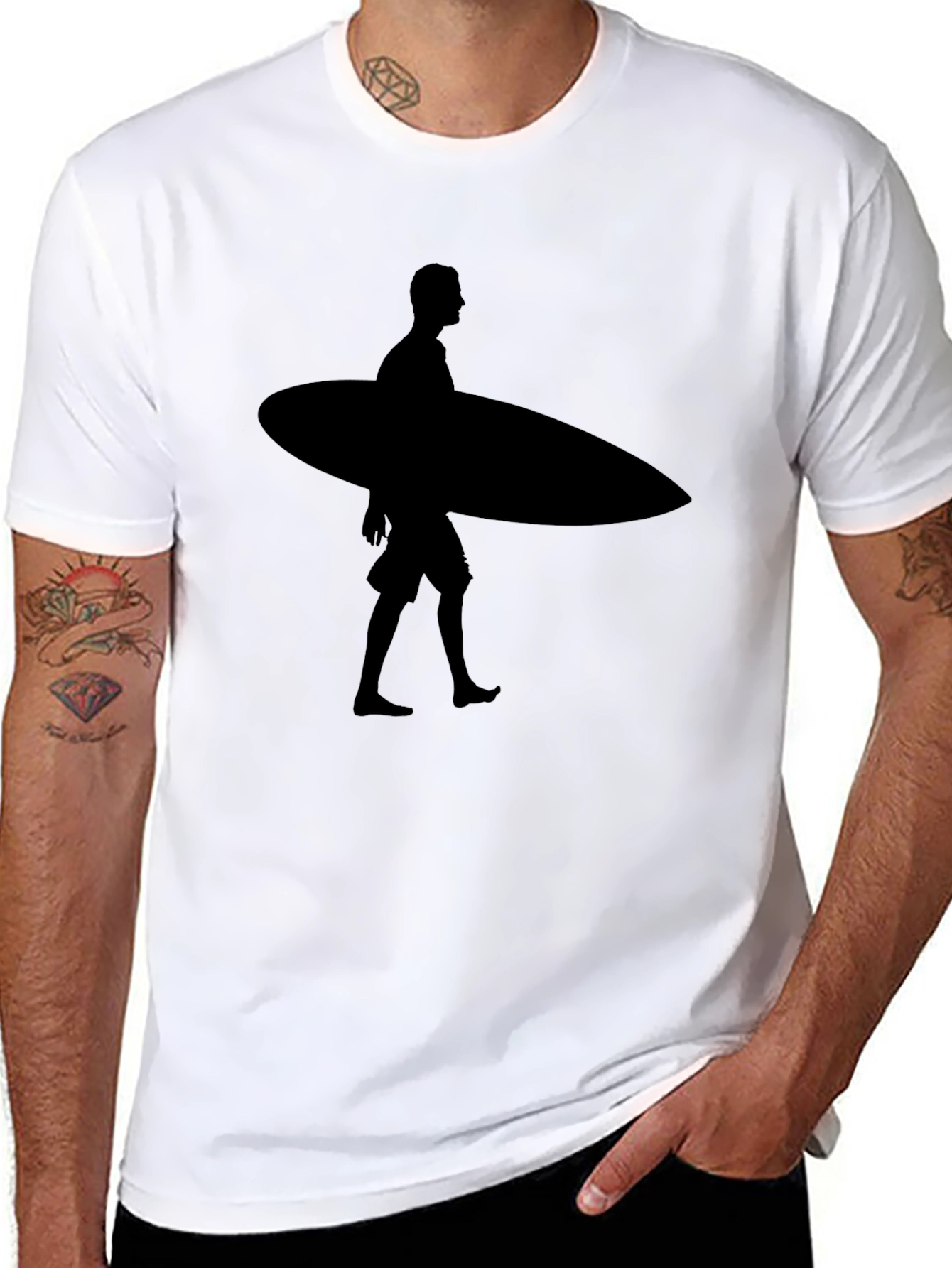 Black Surfer Silhouette Black T-Shirt view 8