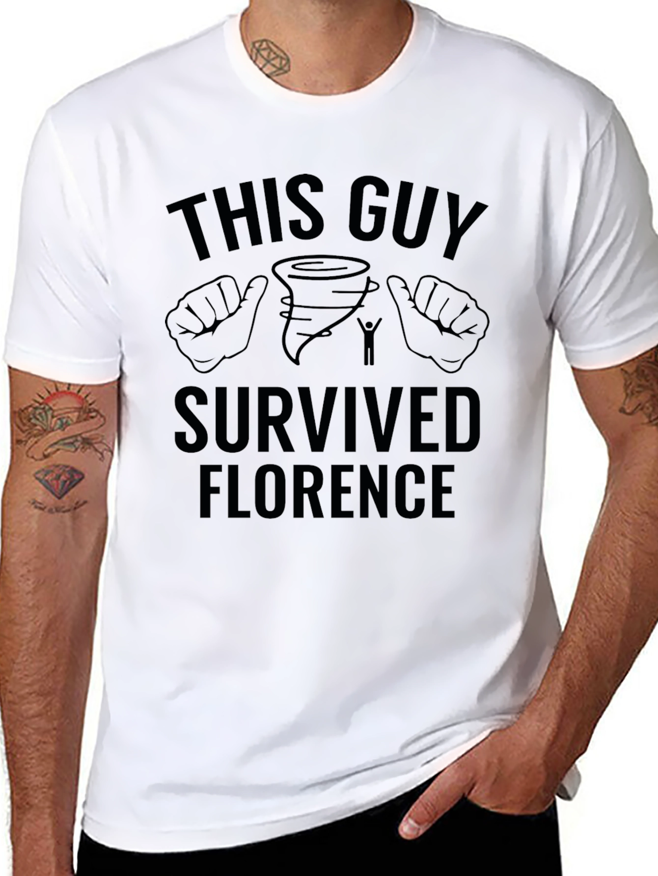 Black This Guy Survived Florence Black Graphic T-Shirt view 8