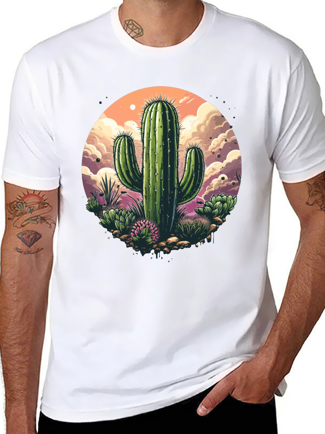 Black Cactus Graphic T-Shirt - Desert Scene view 8