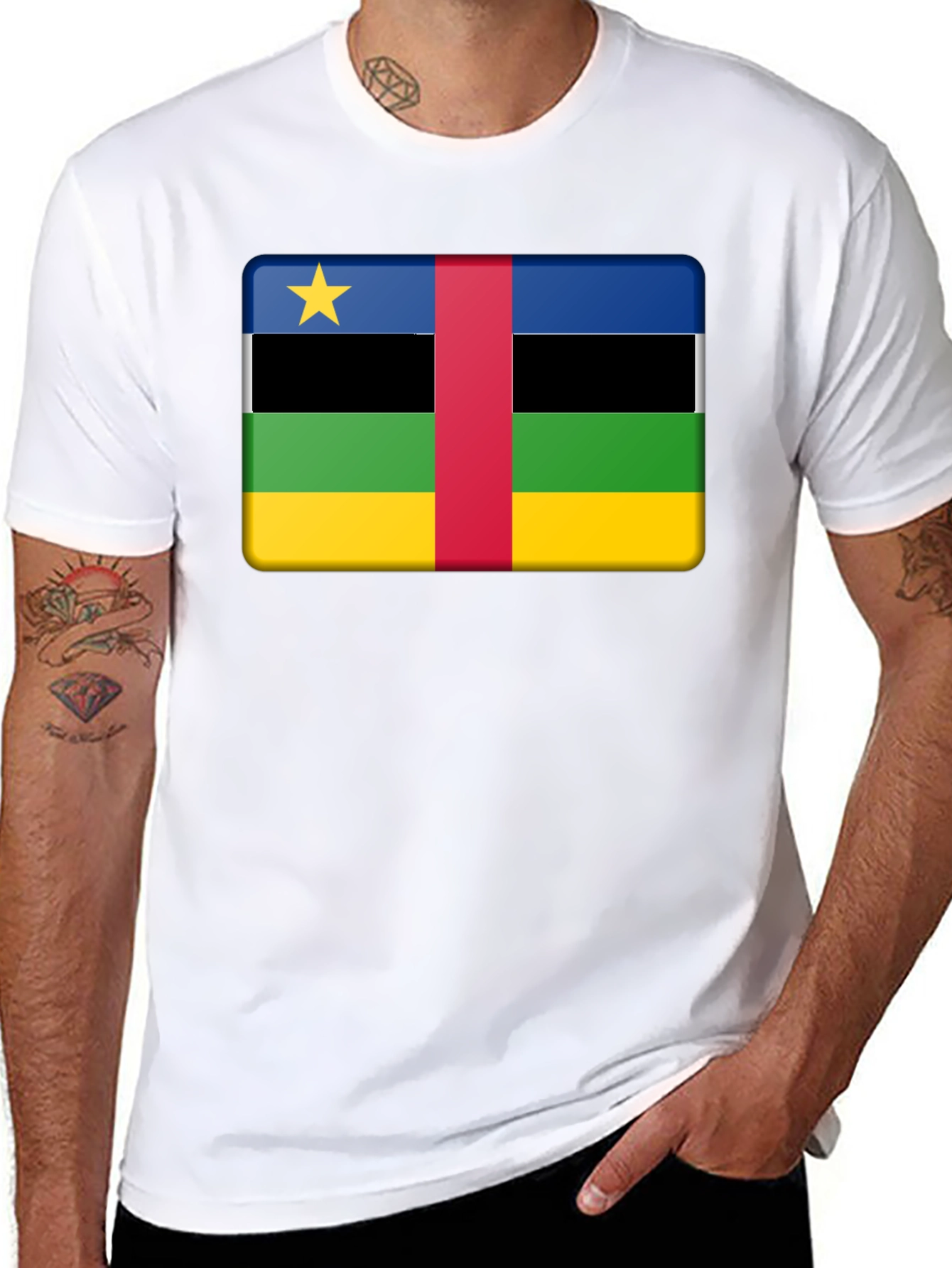 Black Central African Republic Flag T-Shirt view 8