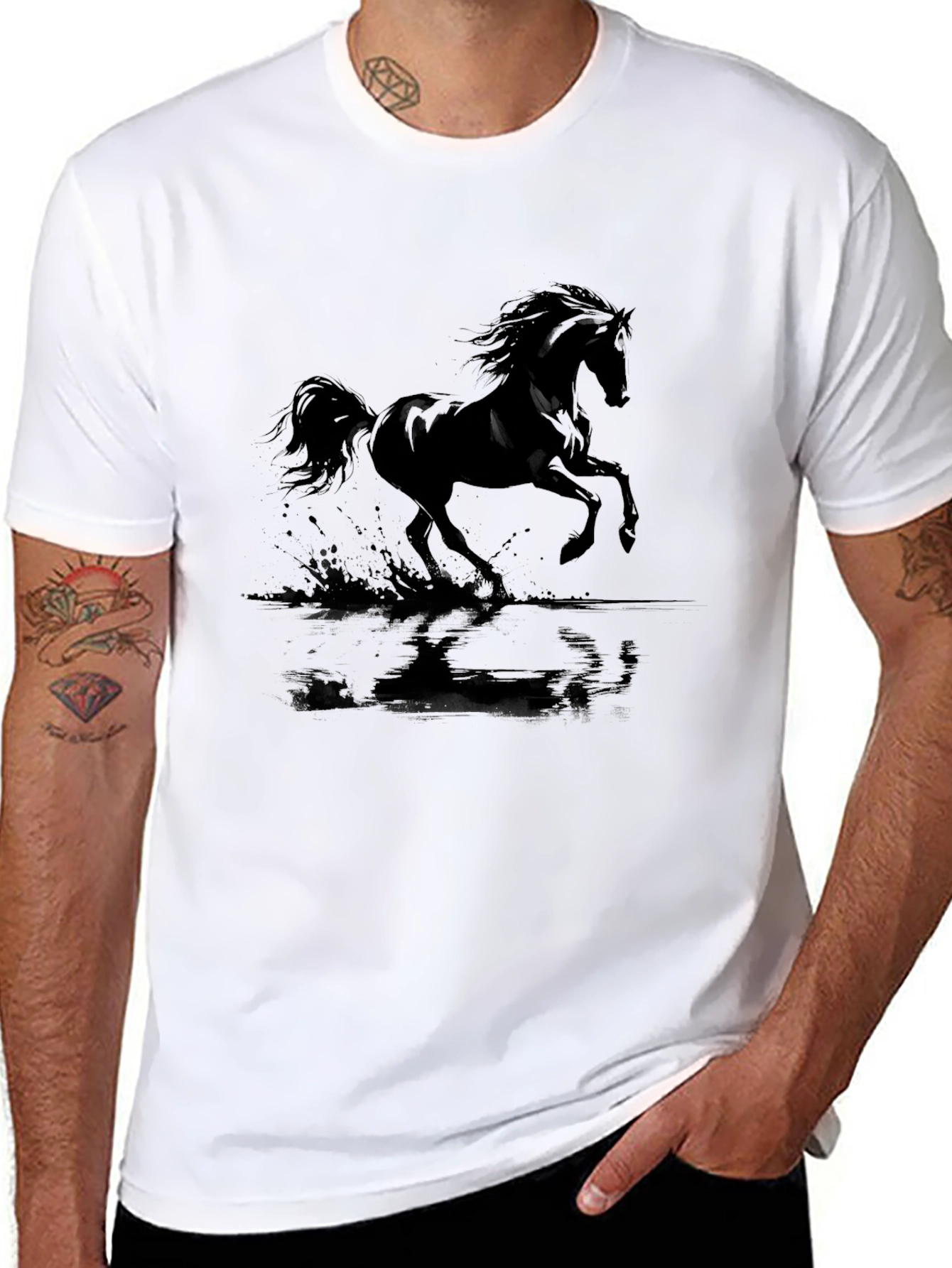 Black Black Horse Graphic Tee - Men's Casual Crew Neck T-Shirt view 8
