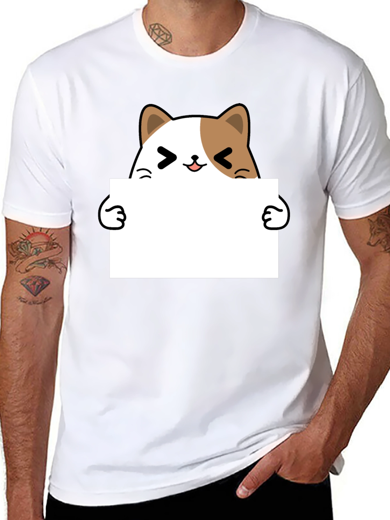 Black Cute Cat Holding Sign Graphic T-Shirt view 8