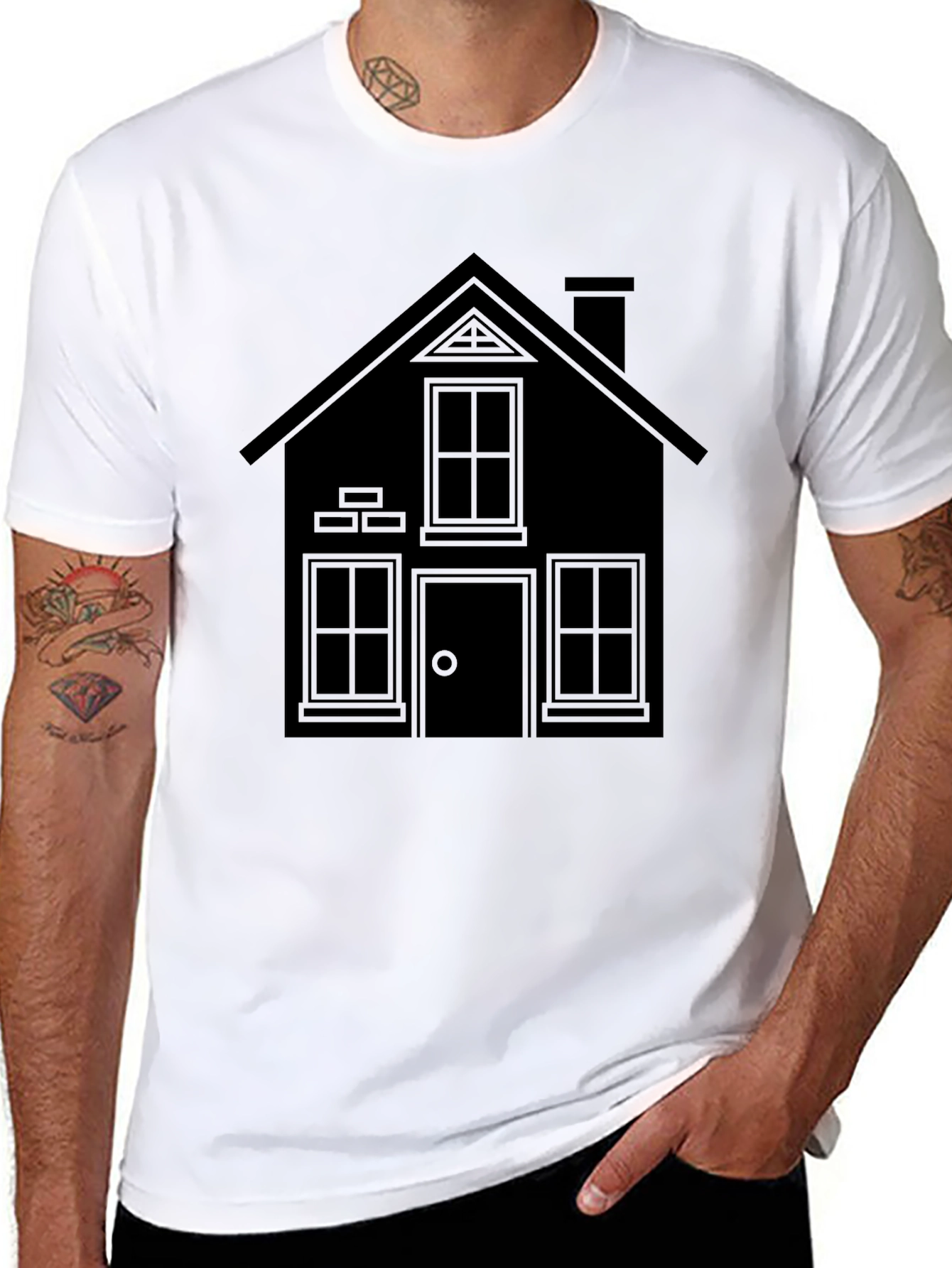Black Modern Minimalist House Graphic Tee - Black view 8