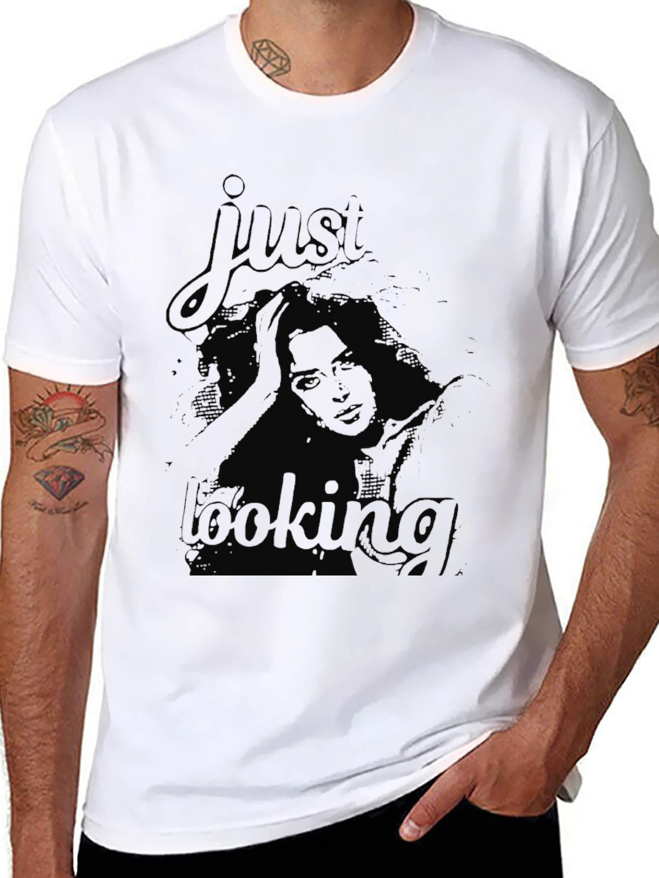 Black Just Looking Graphic Tee - Black Unisex Shirt view 8