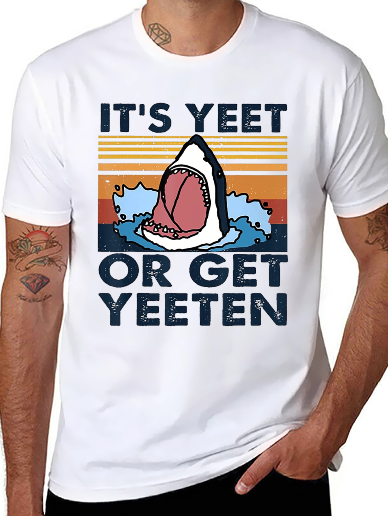 Black It's Yeet or Get Yeeten Shark Graphic Tee view 8