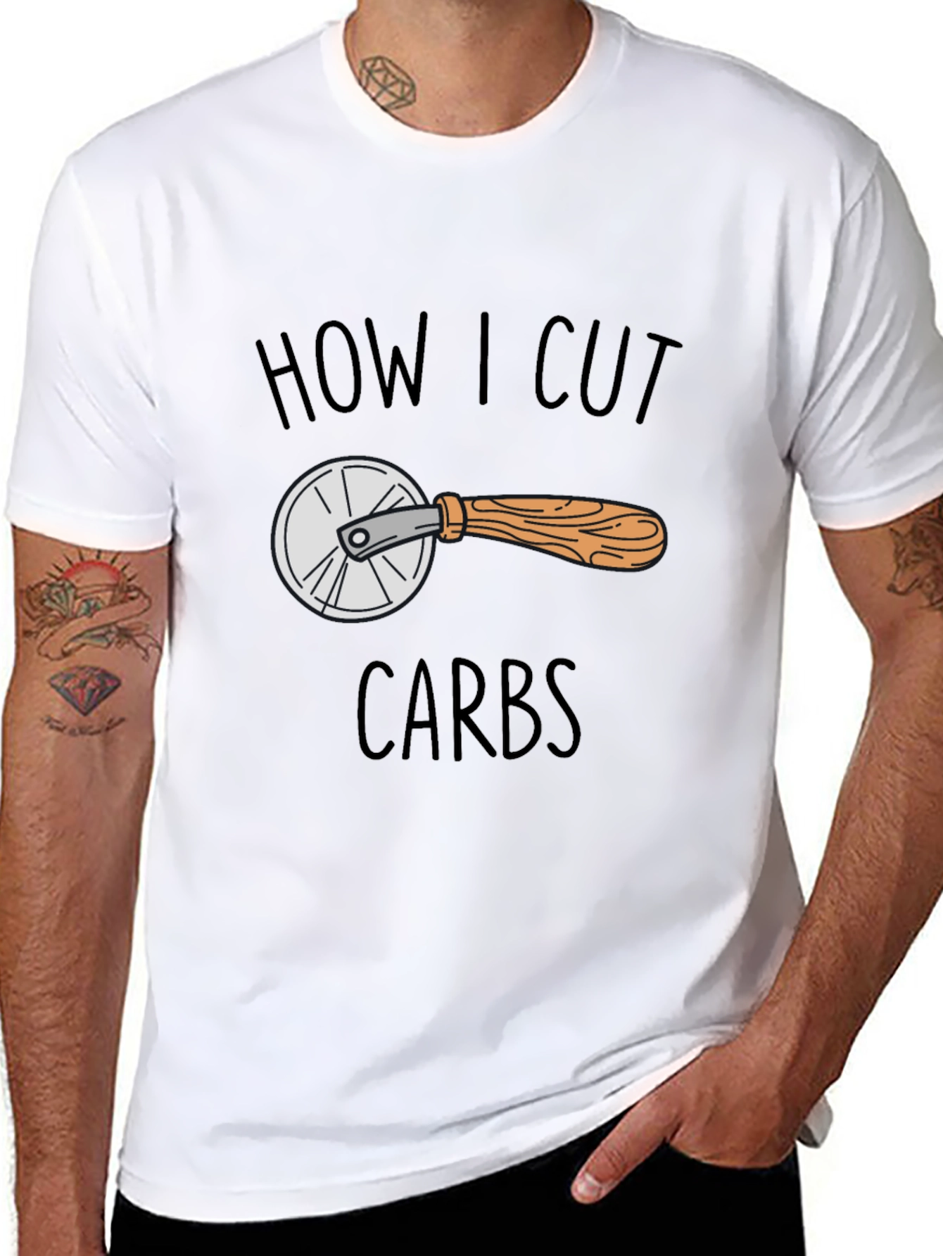 Black How I Cut Carbs Funny Graphic Tee view 8