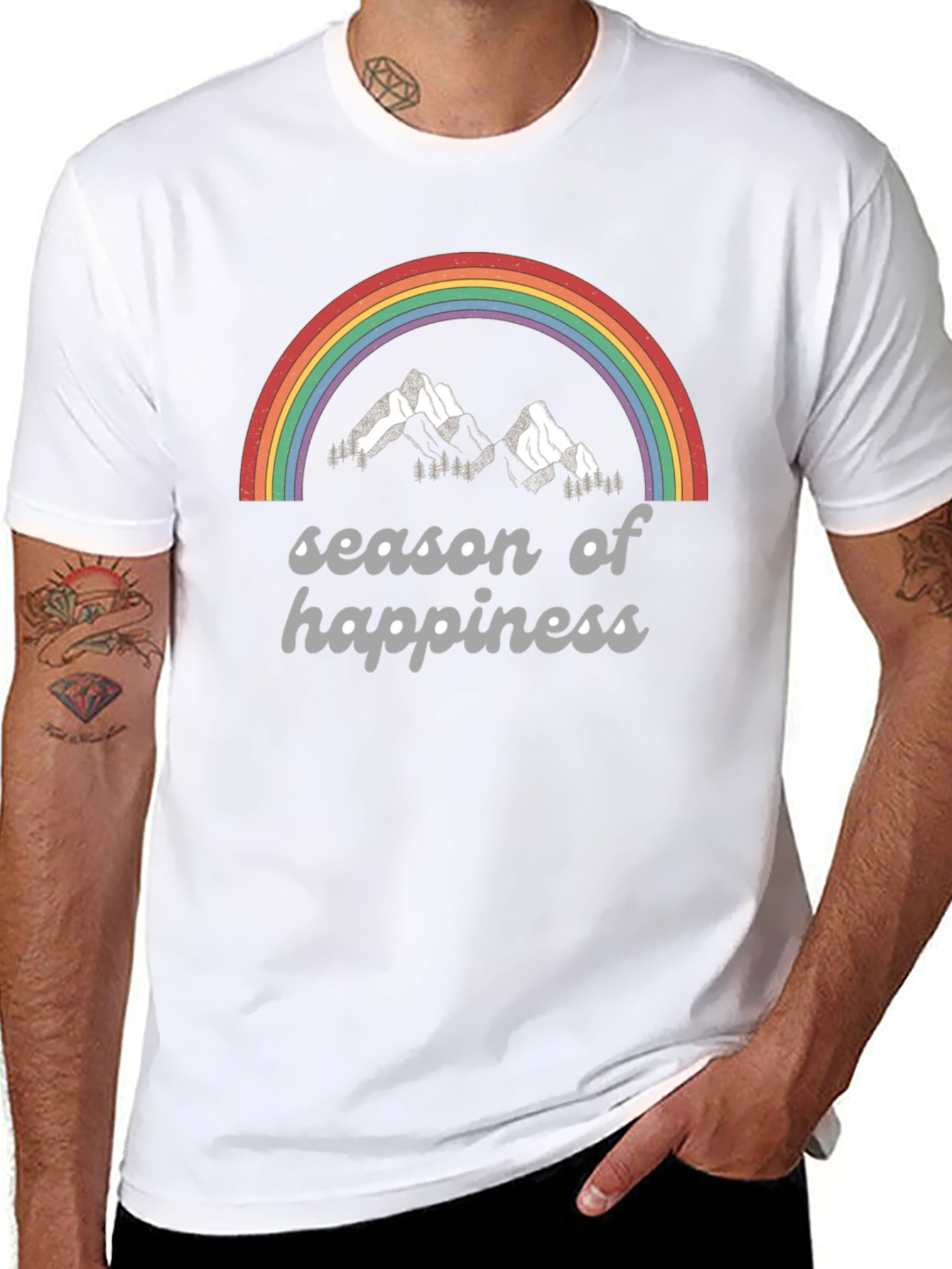 Black Season of Happiness Rainbow Graphic Tee view 8