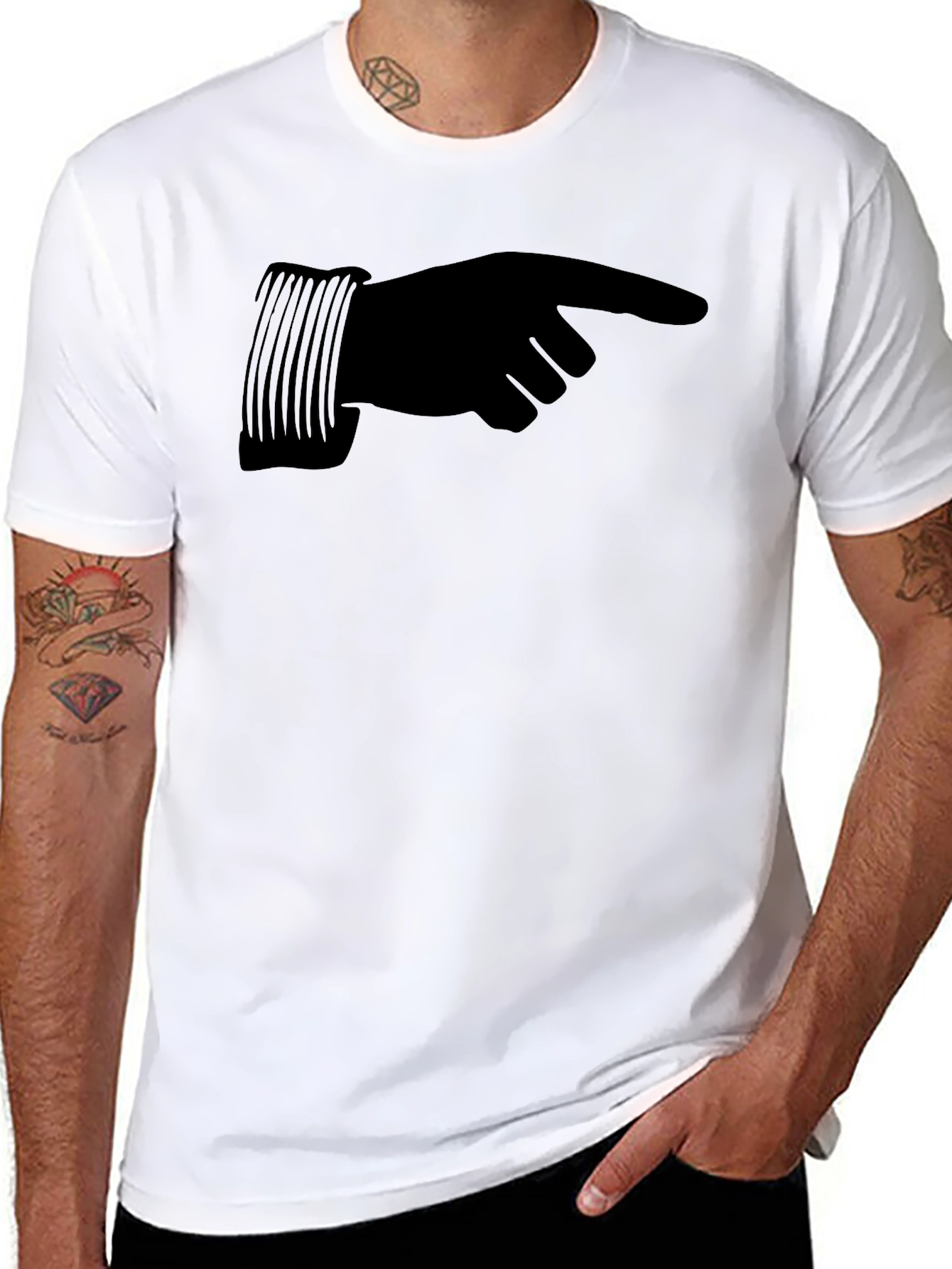 Black Pointing Hand Graphic T-Shirt - Casual Wear view 8