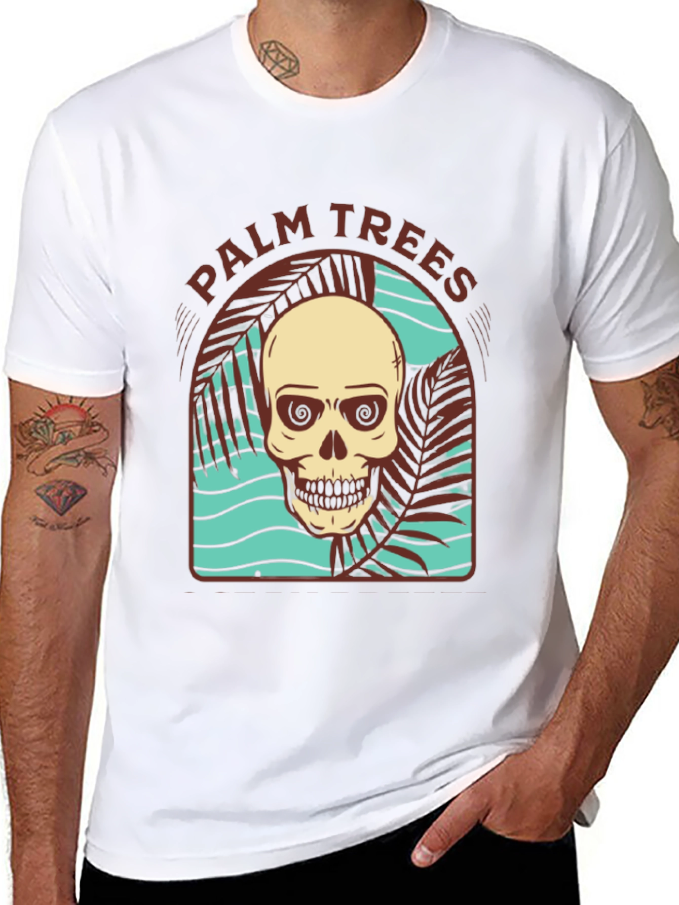 Black Skull Palm Trees T-Shirt view 8