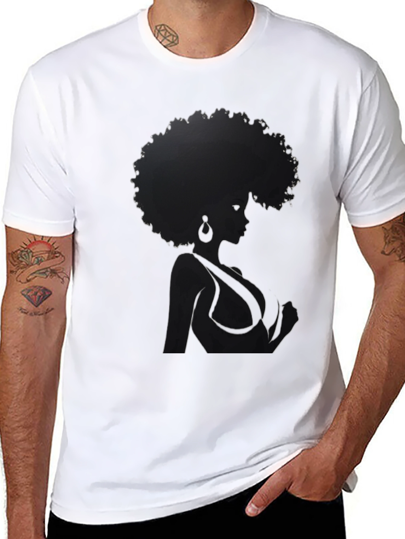 Black Afro Woman Graphic Tee - Stylish Black T-Shirt view 8