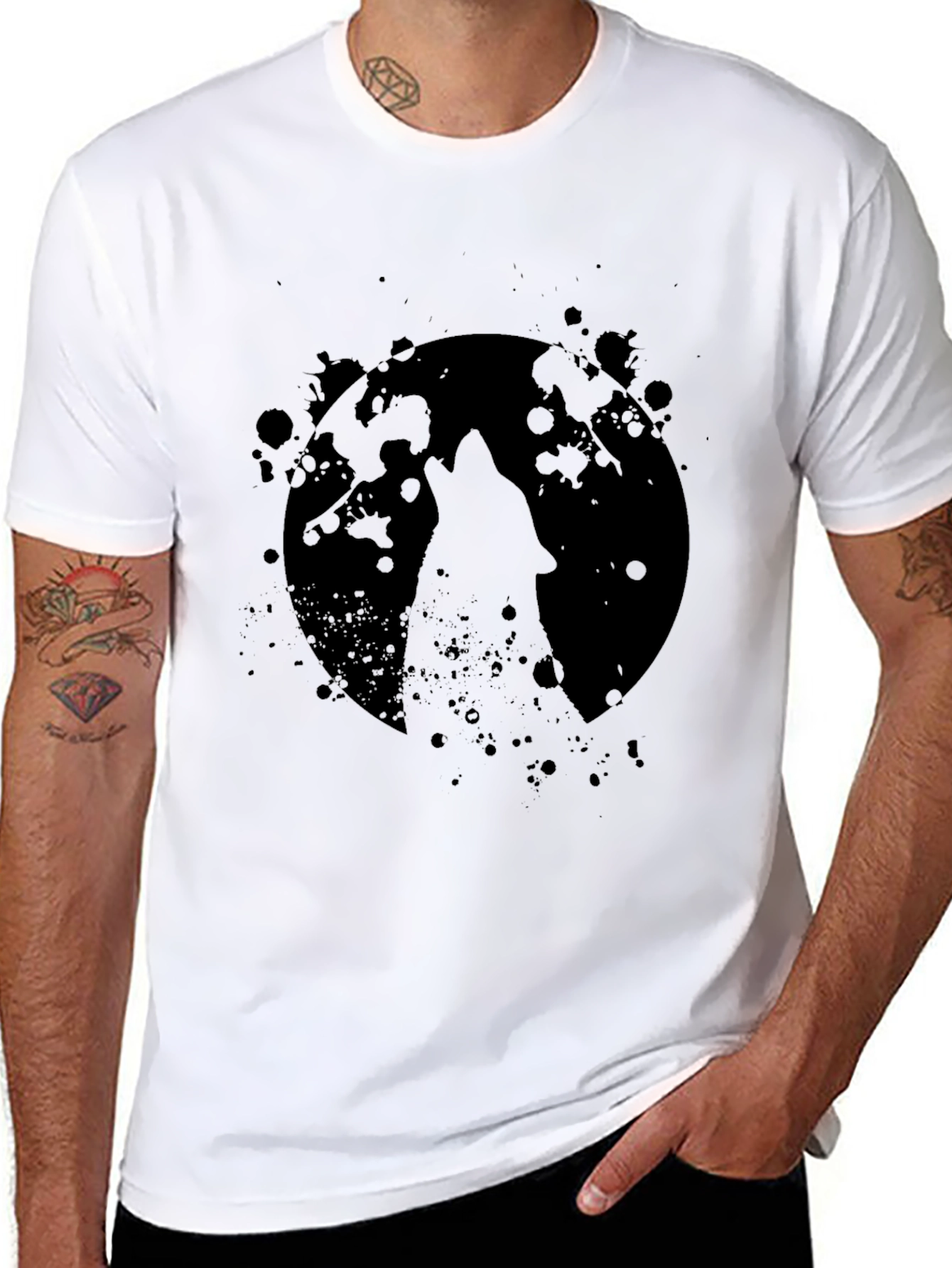 Black Wolf Moon Black T-Shirt - Graphic Tee view 8