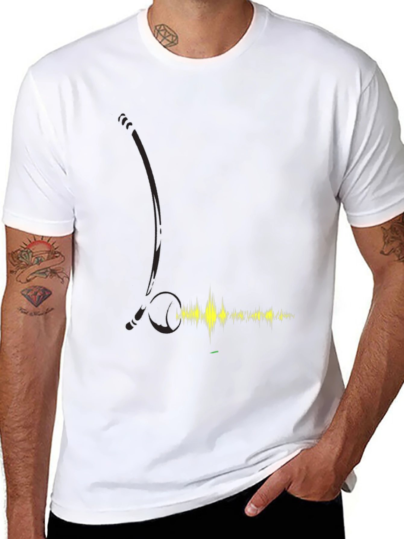 Black Black T-Shirt with Audio Wave Design view 8