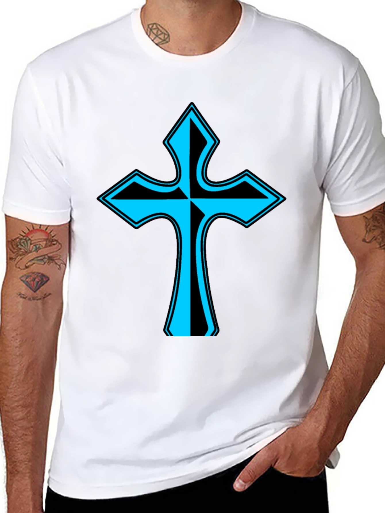 Black Stylish Cross Graphic Tee - Black view 8