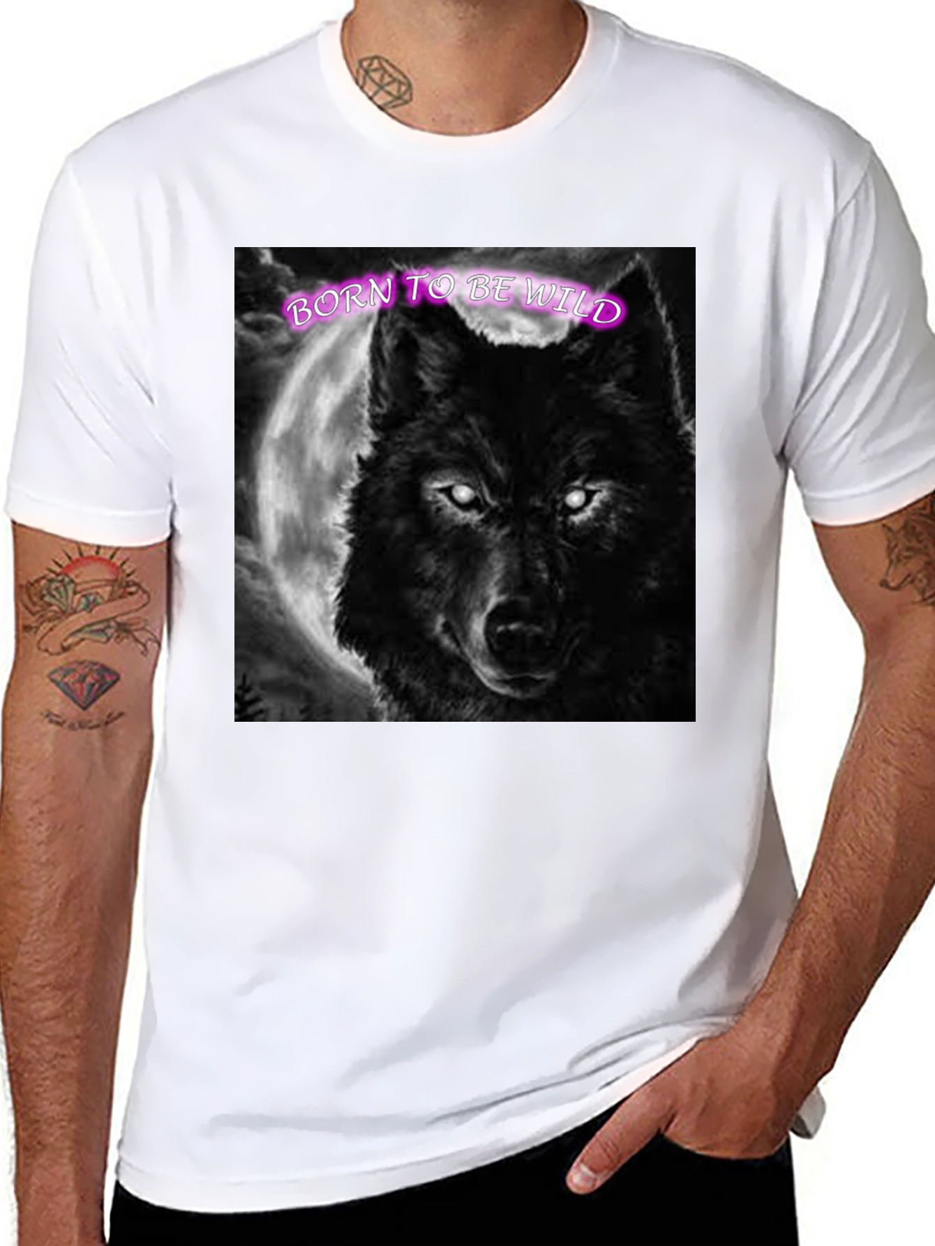 Black Born to be Wild Wolf Graphic Tee view 8