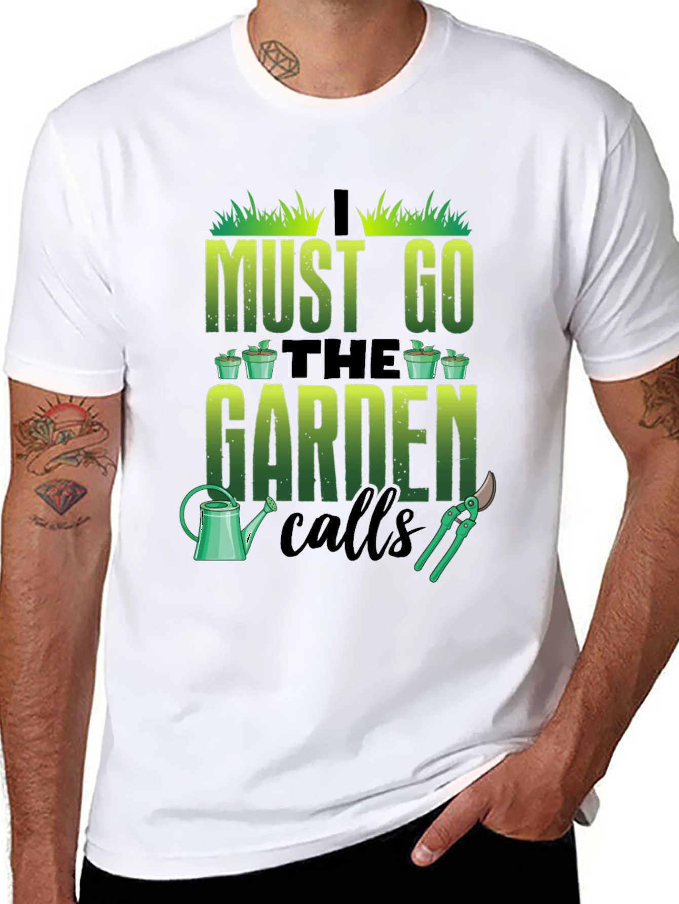 Black Gardening T-Shirt: I Must Go The Garden Calls view 8
