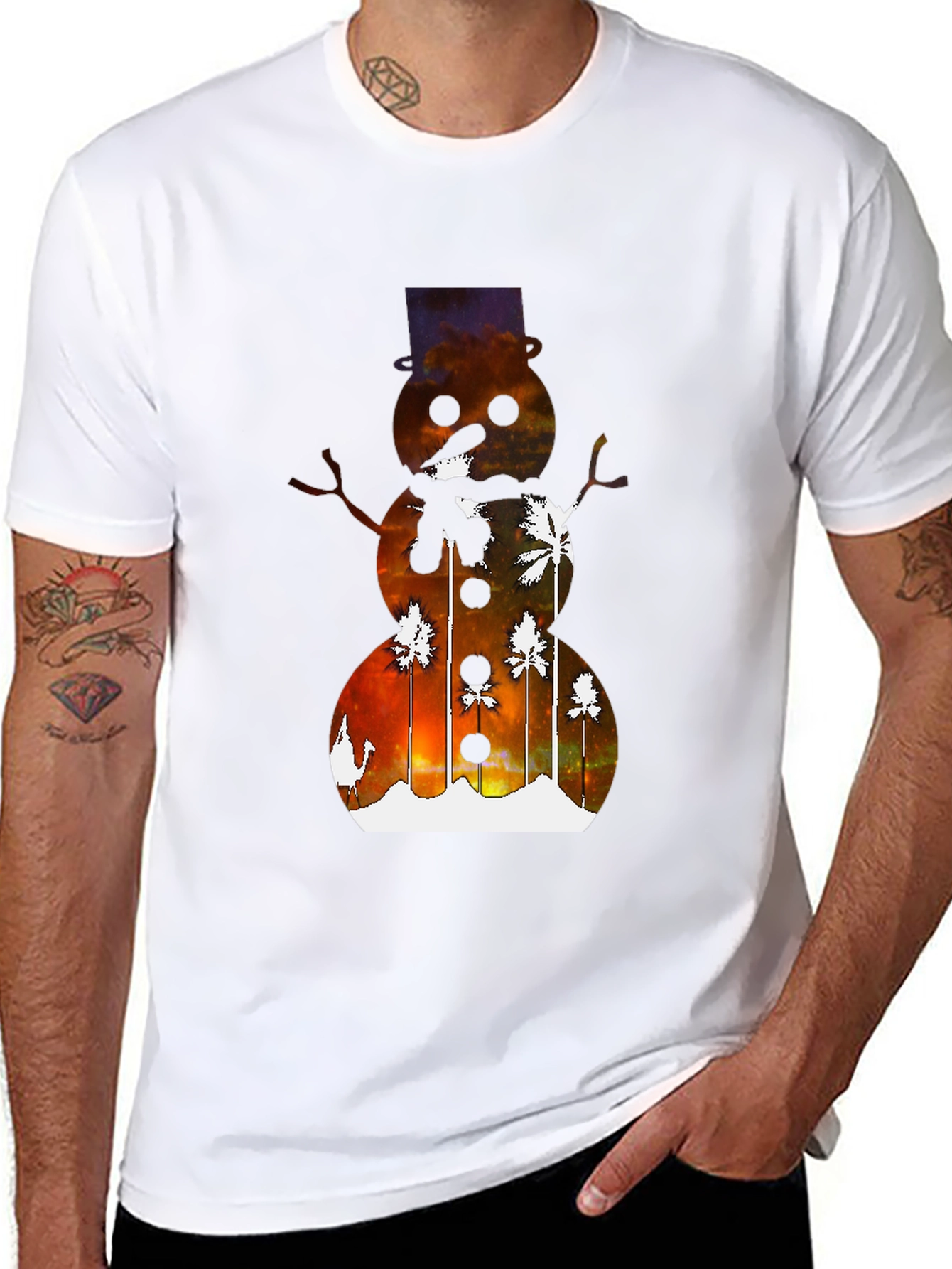 Black Tropical Snowman Graphic Tee - Holiday Fun! view 8